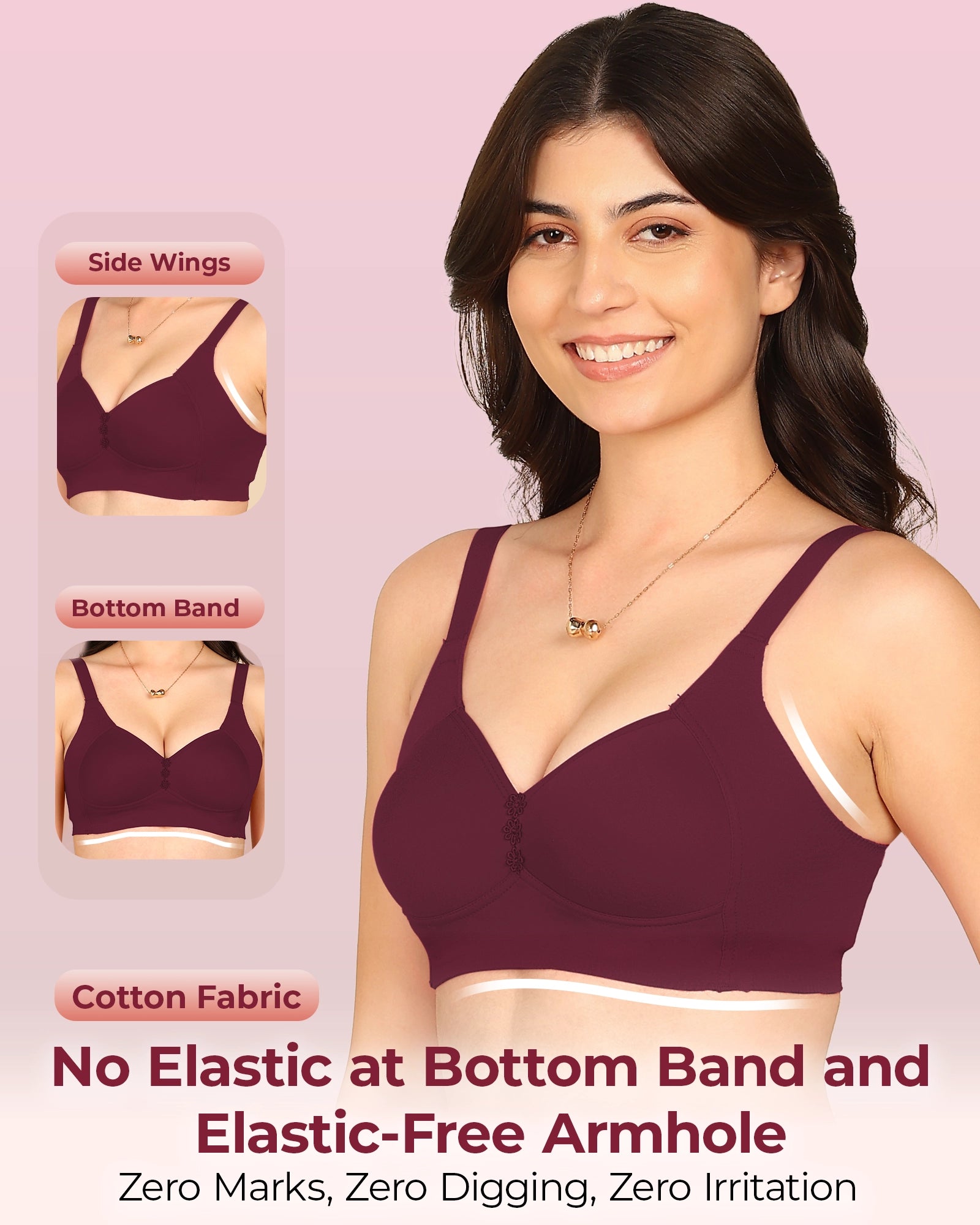 Joomie Bonded Breathable Cotton Plus Size M-Frame Minimiser Padded Bra (KB-408-MAGENTA)