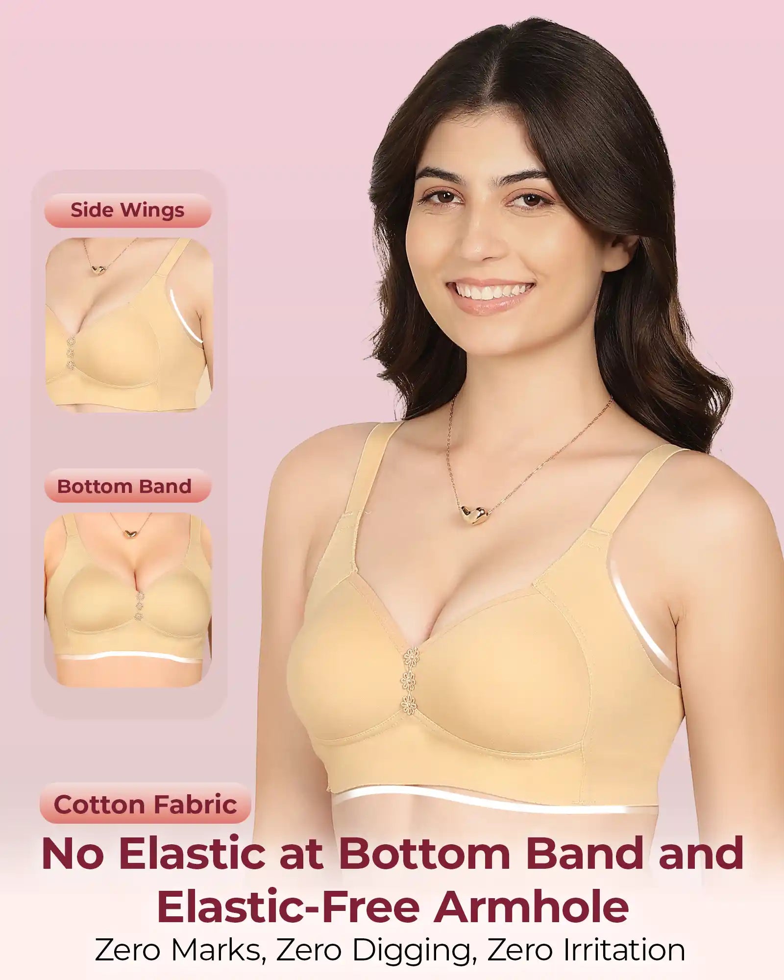 Joomie Bonded Breathable Cotton Plus Size M-Frame Minimiser Padded Bra (KB-408-SKIN)