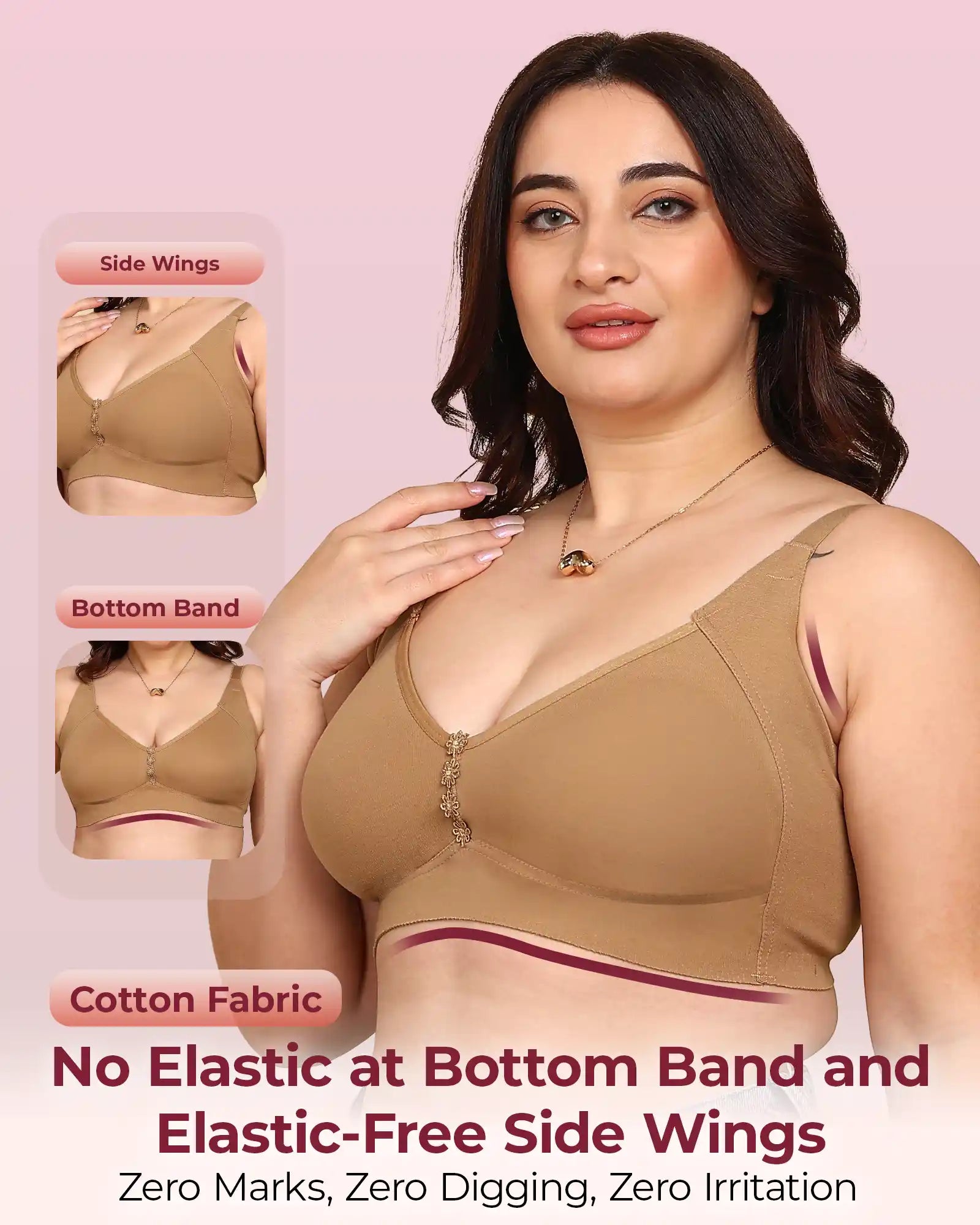 Joomie Bonded Breathable Cotton Plus Size M-Frame Minimiser Non-Padded Bra (KB-405-FAWN)