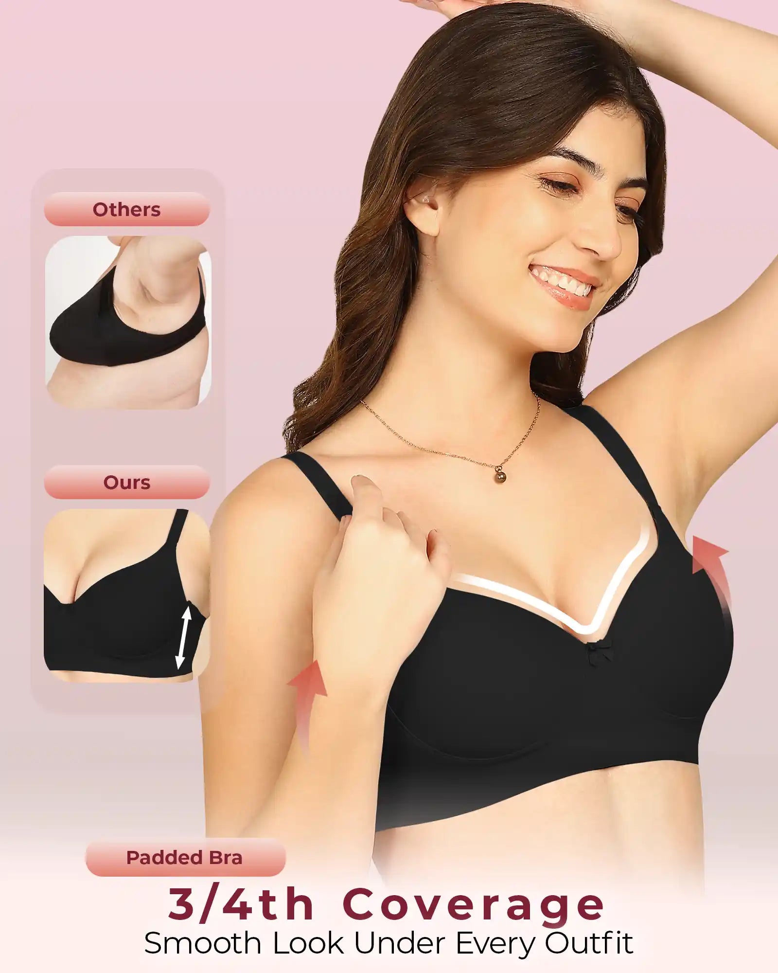 Joomie Bonded Polyamide Push-Up 3/4 Coverage Bra (Level 3 Padding (KB-5301-BLACK)