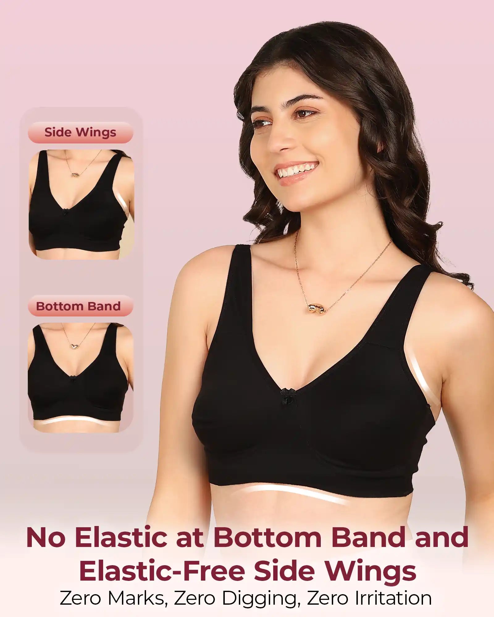 Joomie Bonded Breathable Cotton Plus Size Full Coverage Non-Padded Bra (KB-401-BLACK)
