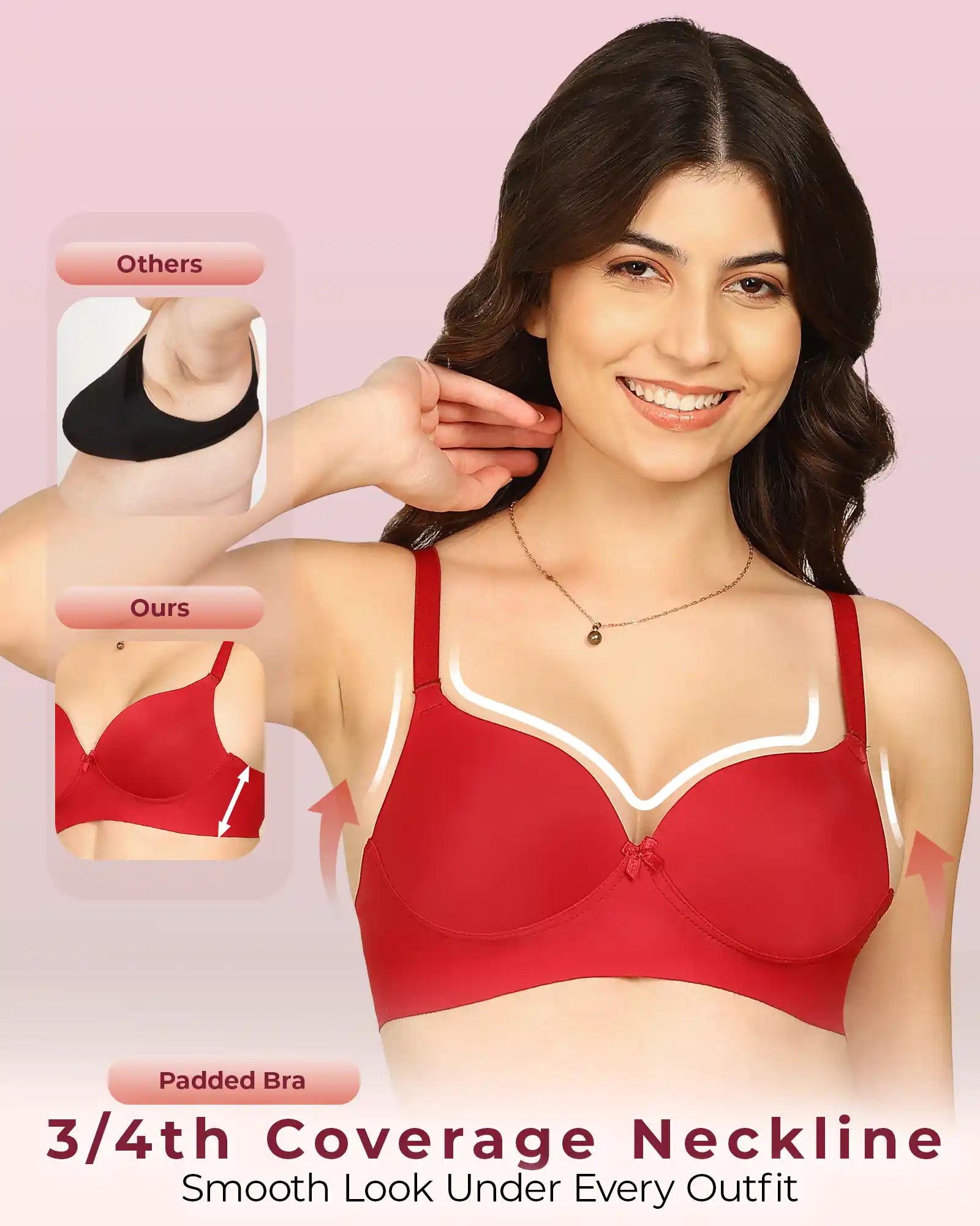 Joomie Bonded Polyamide Push-Up 3/4 Coverage Maximiser Bra (Level 2 Padding (KB-5107-MAROON)