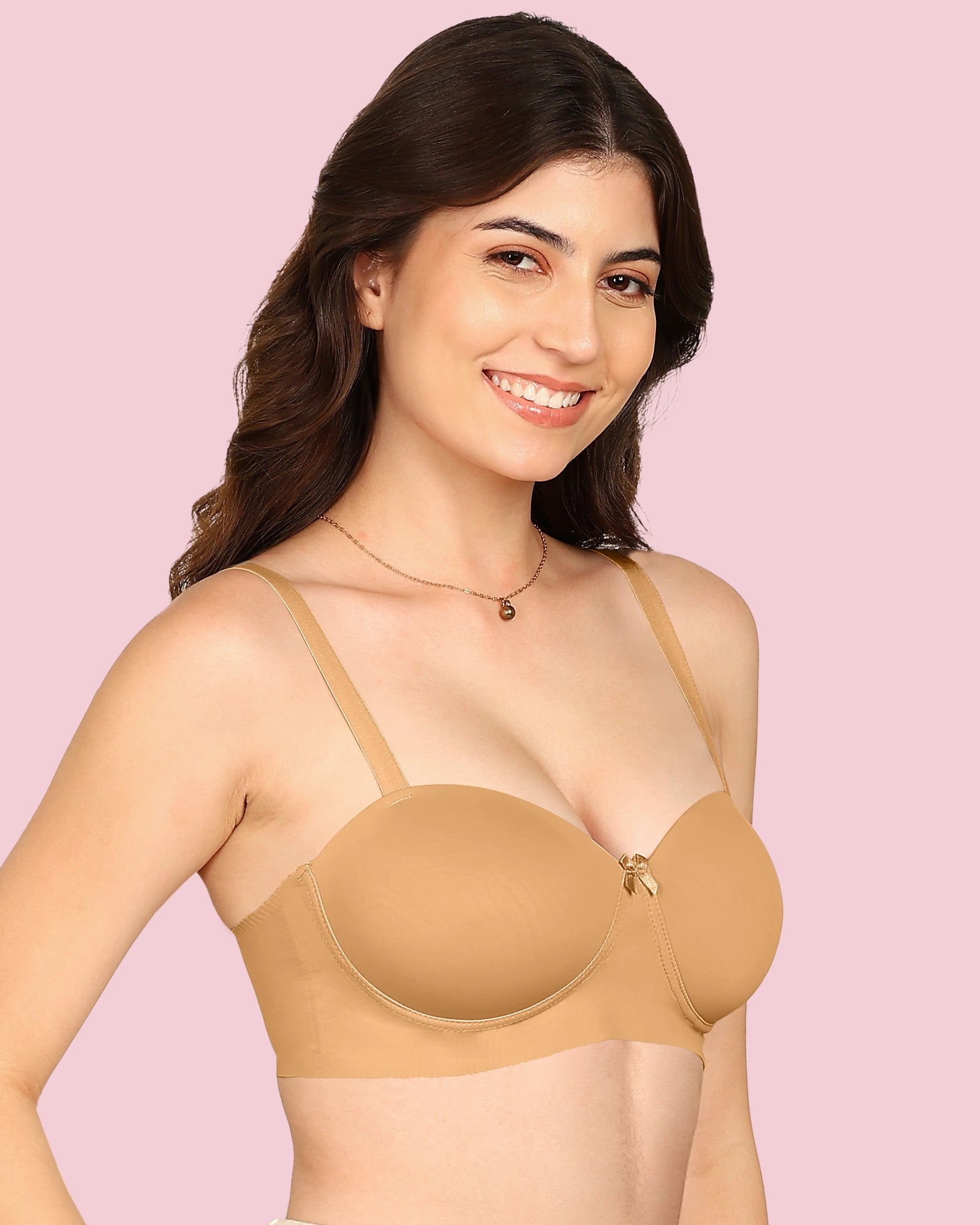 Joomie Bonded Demi-Cup Padded Cotton Spandex Bra (KB-91012-FAWN)