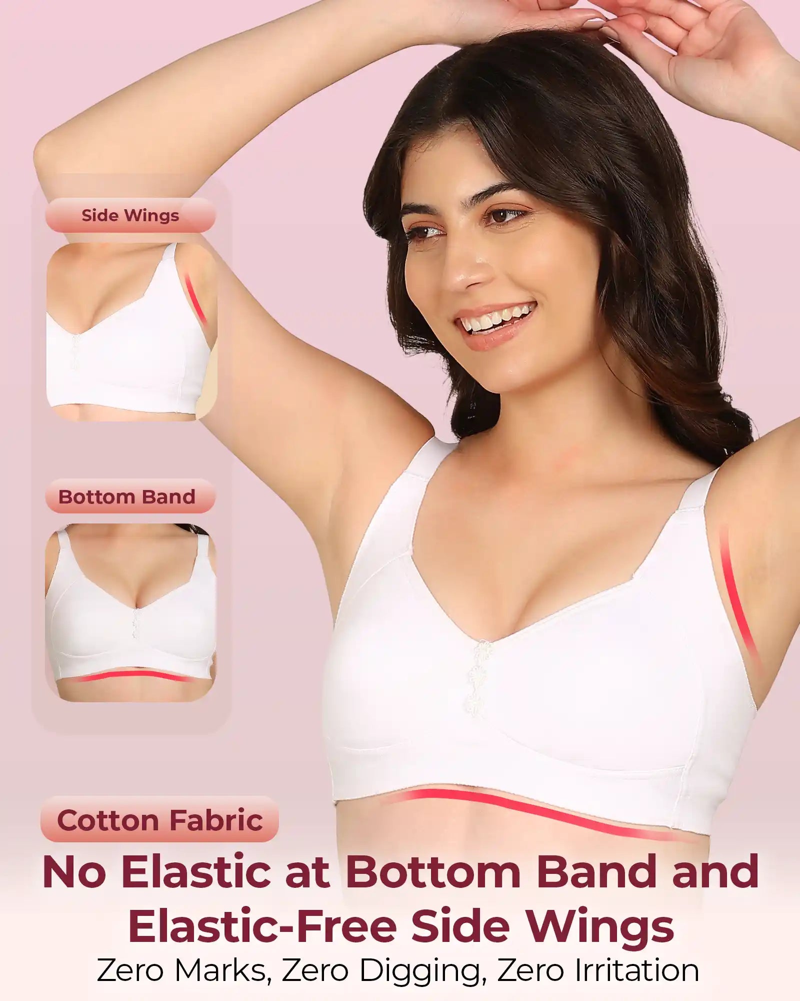 Joomie Bonded Breathable Cotton Plus Size M-Frame Minimiser Non-Padded Bra (KB-405-WHITE)
