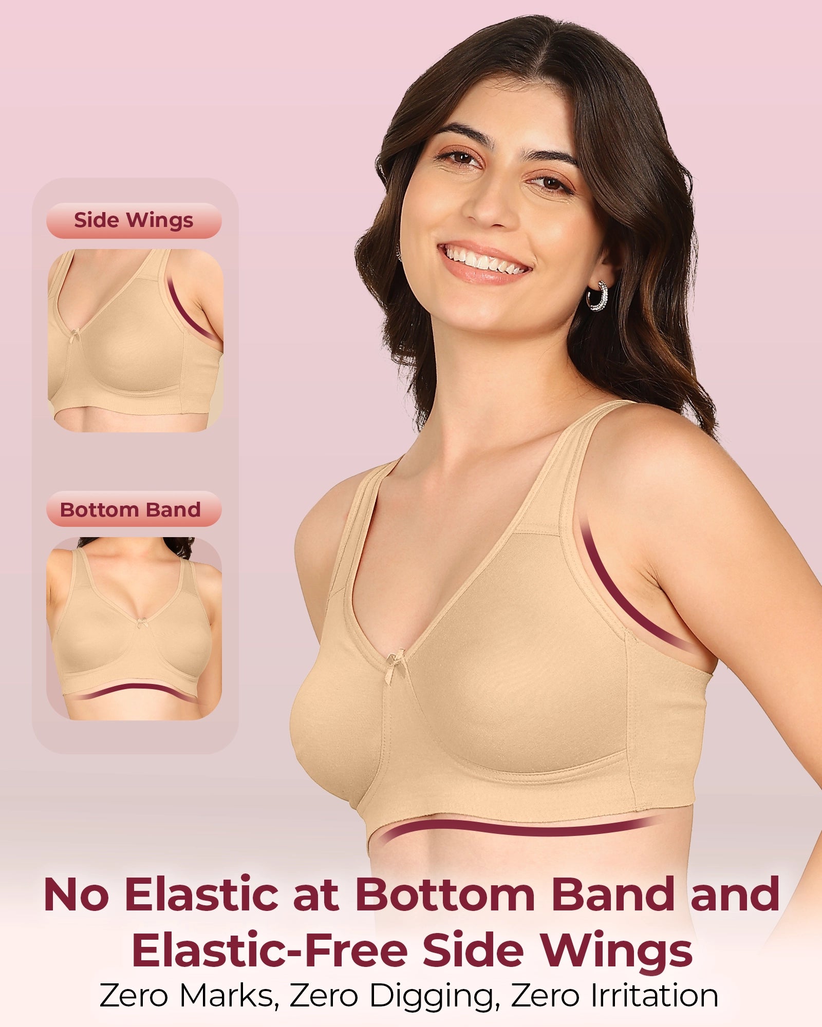 Joomie Bonded Breathable Cotton Plus Size Full Coverage Non-Padded Bra (KB-401-SKIN)