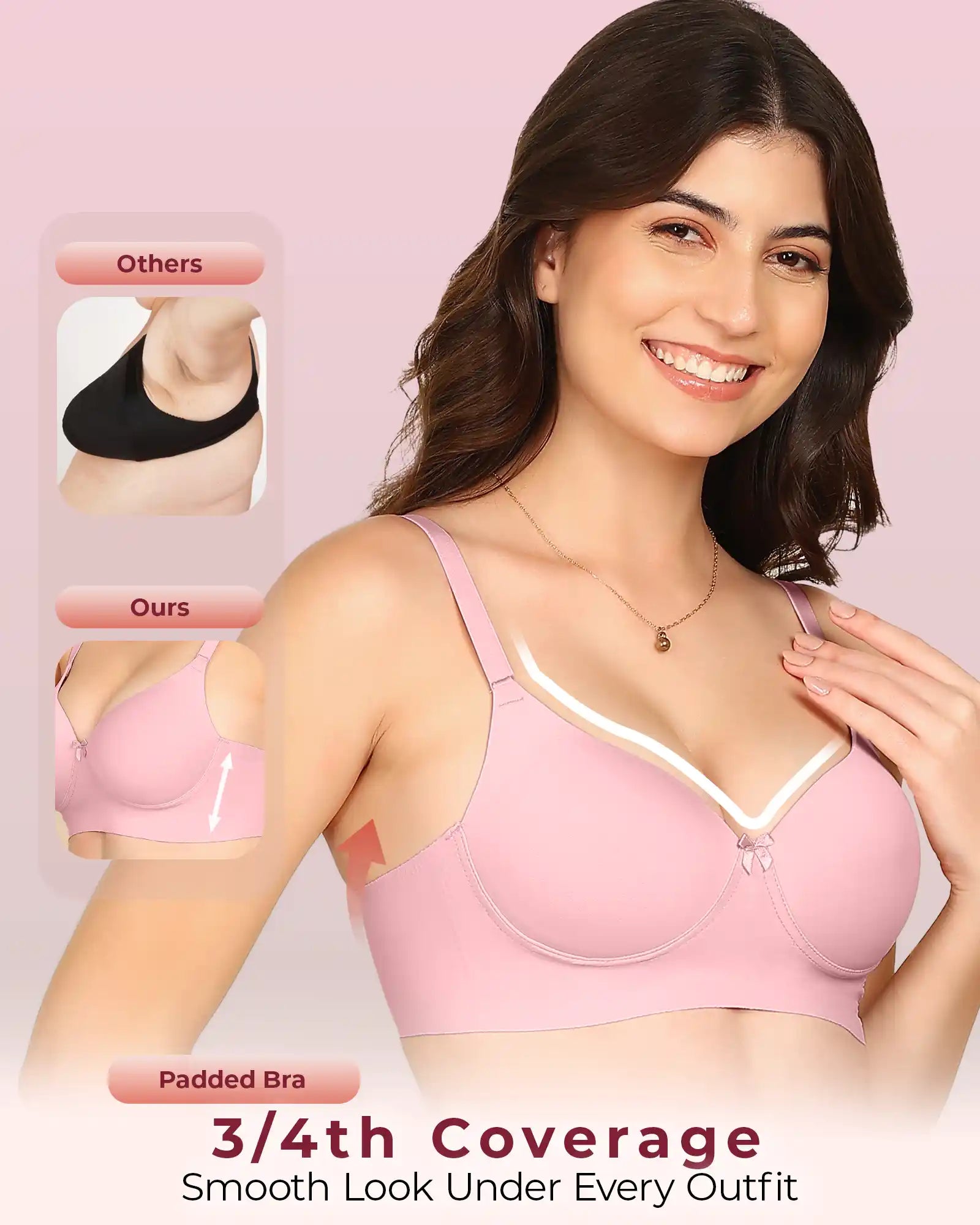 Joomie Bonded Polyamide Push-Up 3/4 Coverage Bra (Level 3 Padding (KB-5301-PLUM)