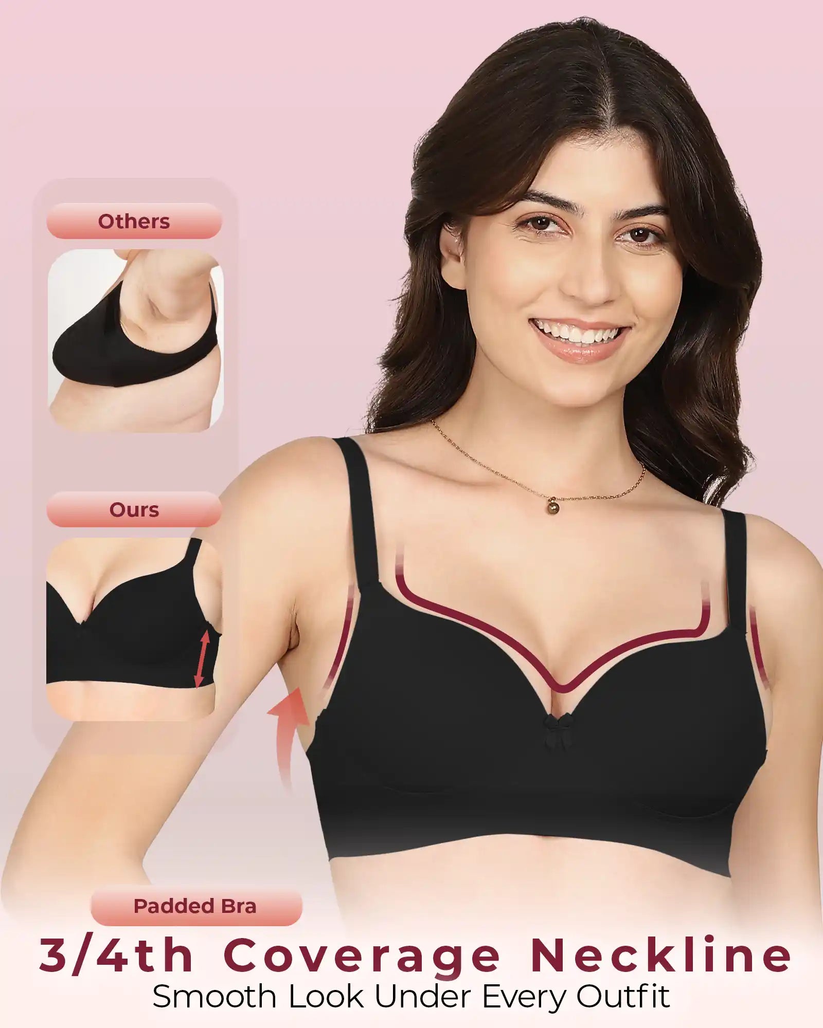 Joomie Bonded Polyamide Push-Up 3/4 Coverage Maximiser Bra (Level 2 Padding (KB-5107-BLACK)