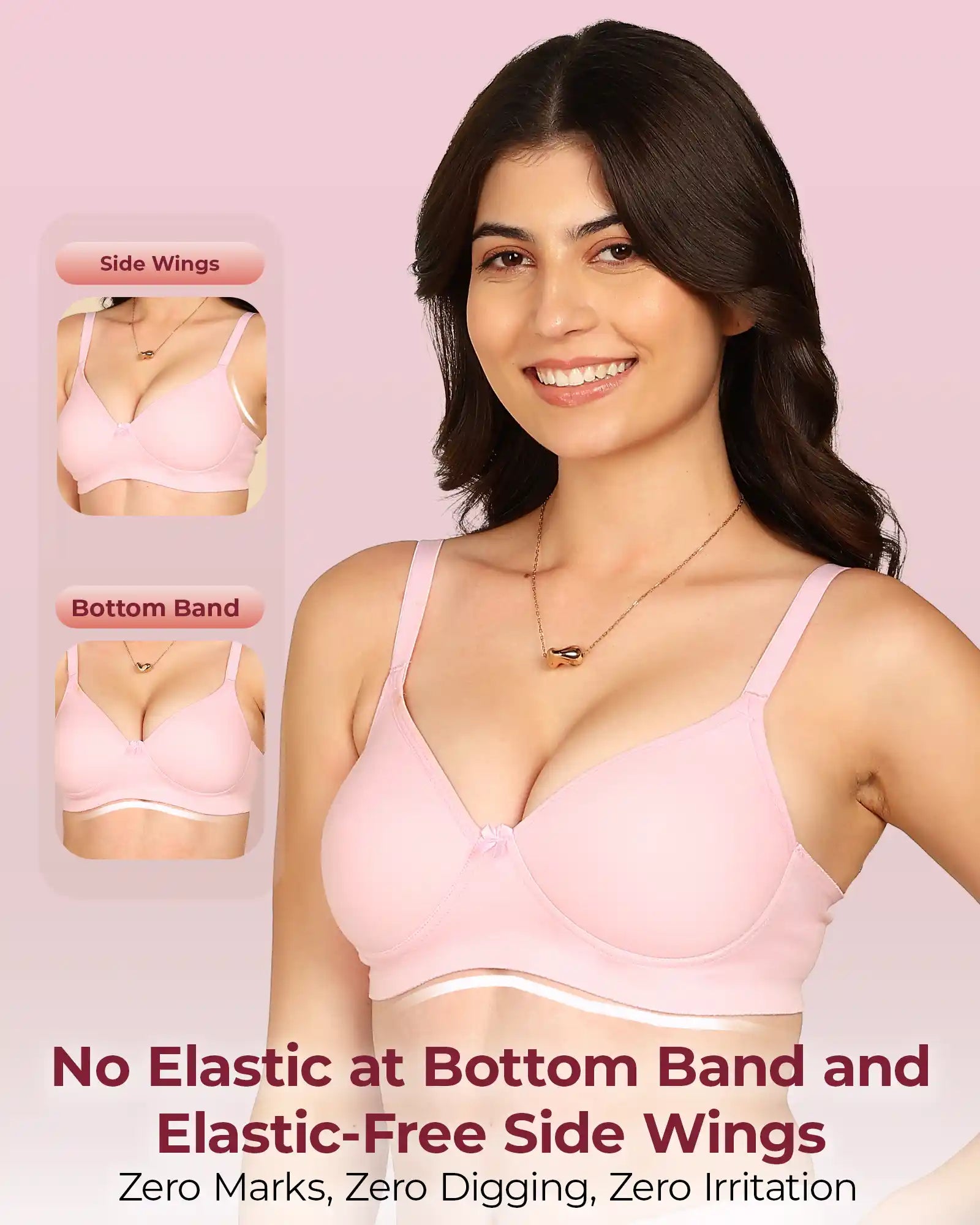 Joomie Bonded Breathable Cotton Full Coverage Padded Bra (KB-1013-PINK)