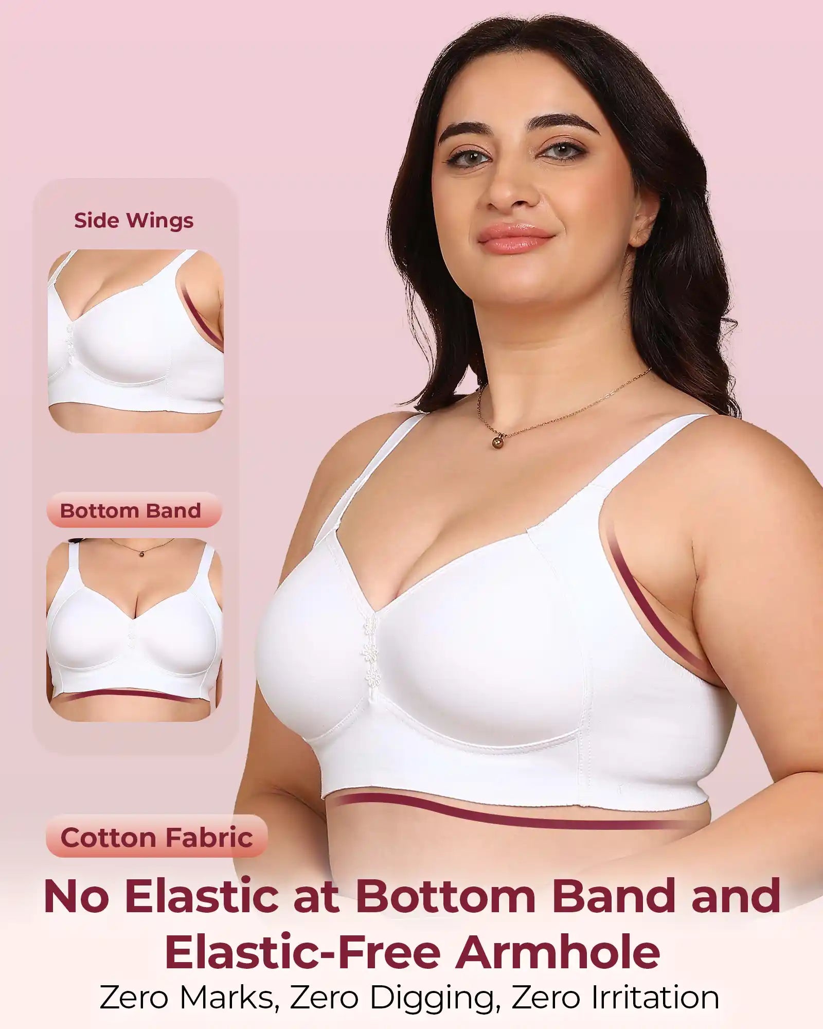 Joomie Bonded Breathable Cotton Plus Size M-Frame Minimiser Padded Bra (KB-408-WHITE)