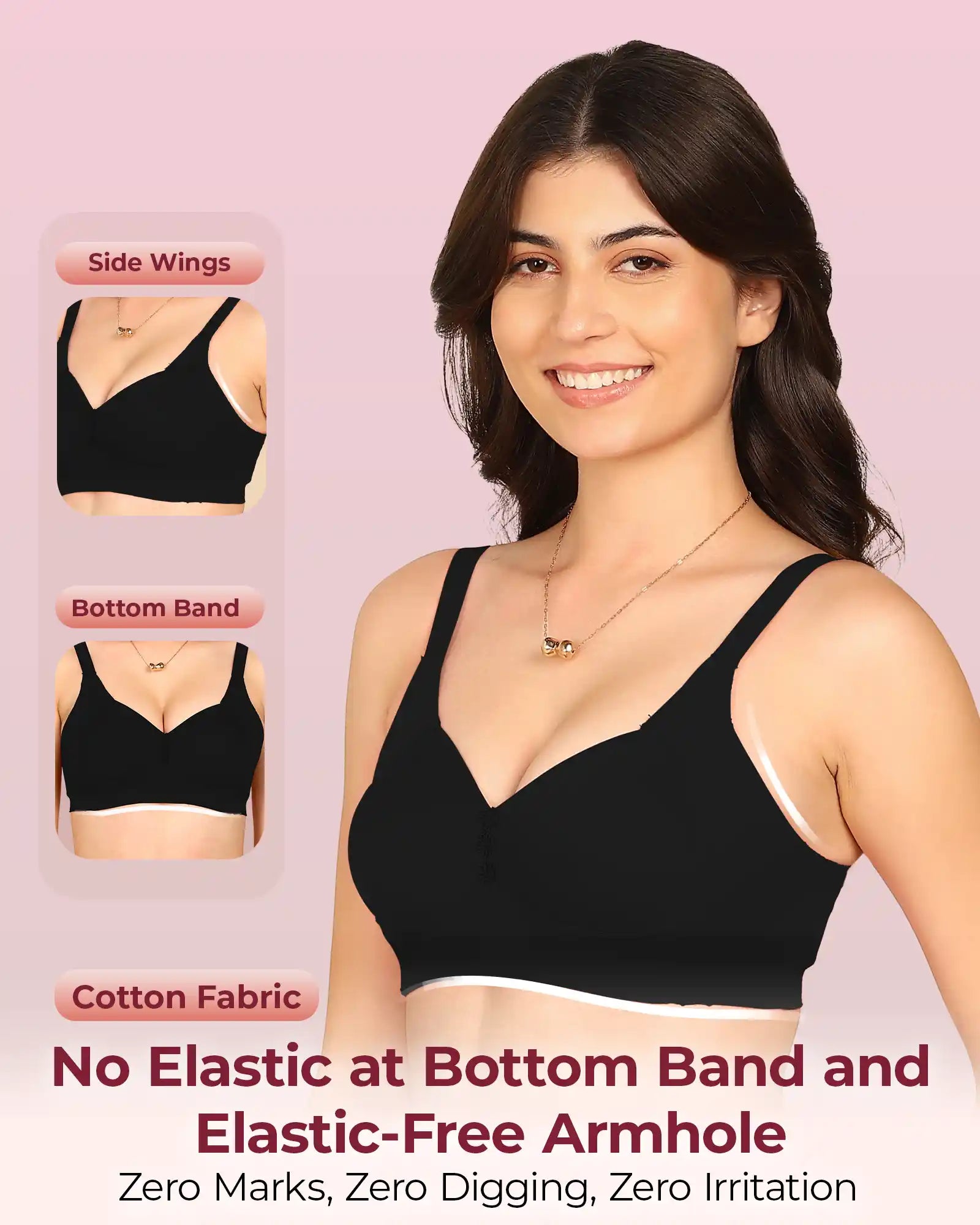 Joomie Bonded Breathable Cotton Plus Size M-Frame Minimiser Padded Bra (KB-408-BLACK)