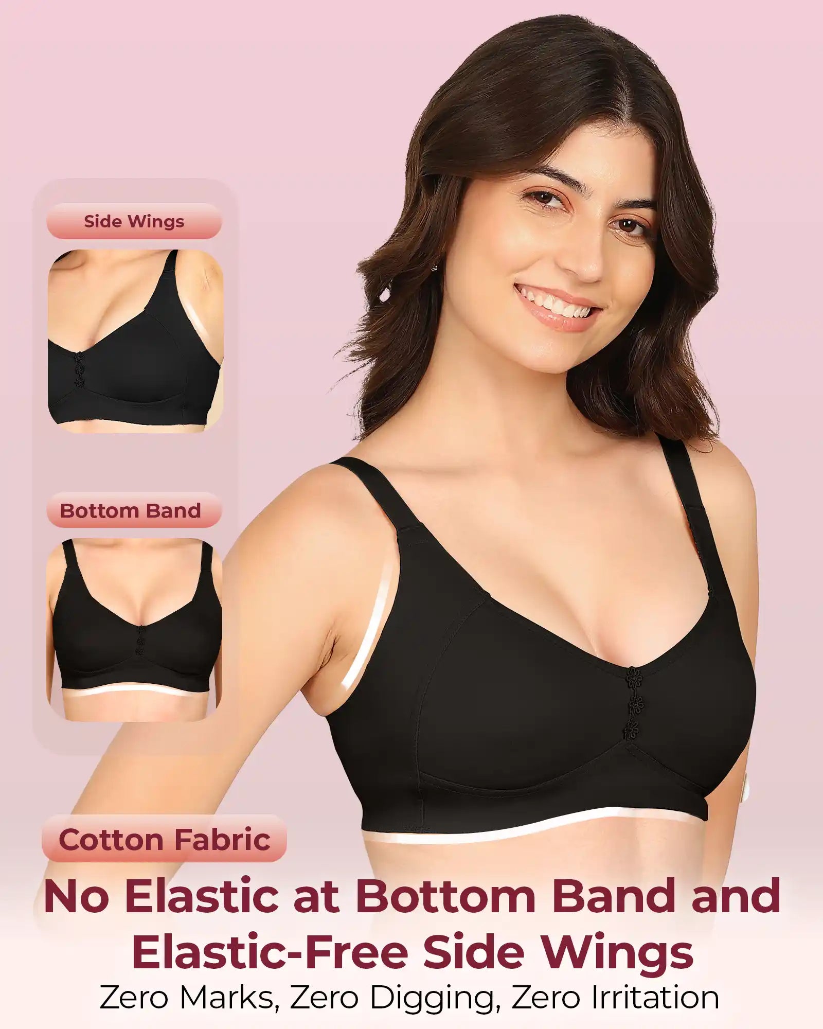 Joomie Bonded Breathable Cotton Plus Size M-Frame Minimiser Non-Padded Bra (KB-405-BLACK)