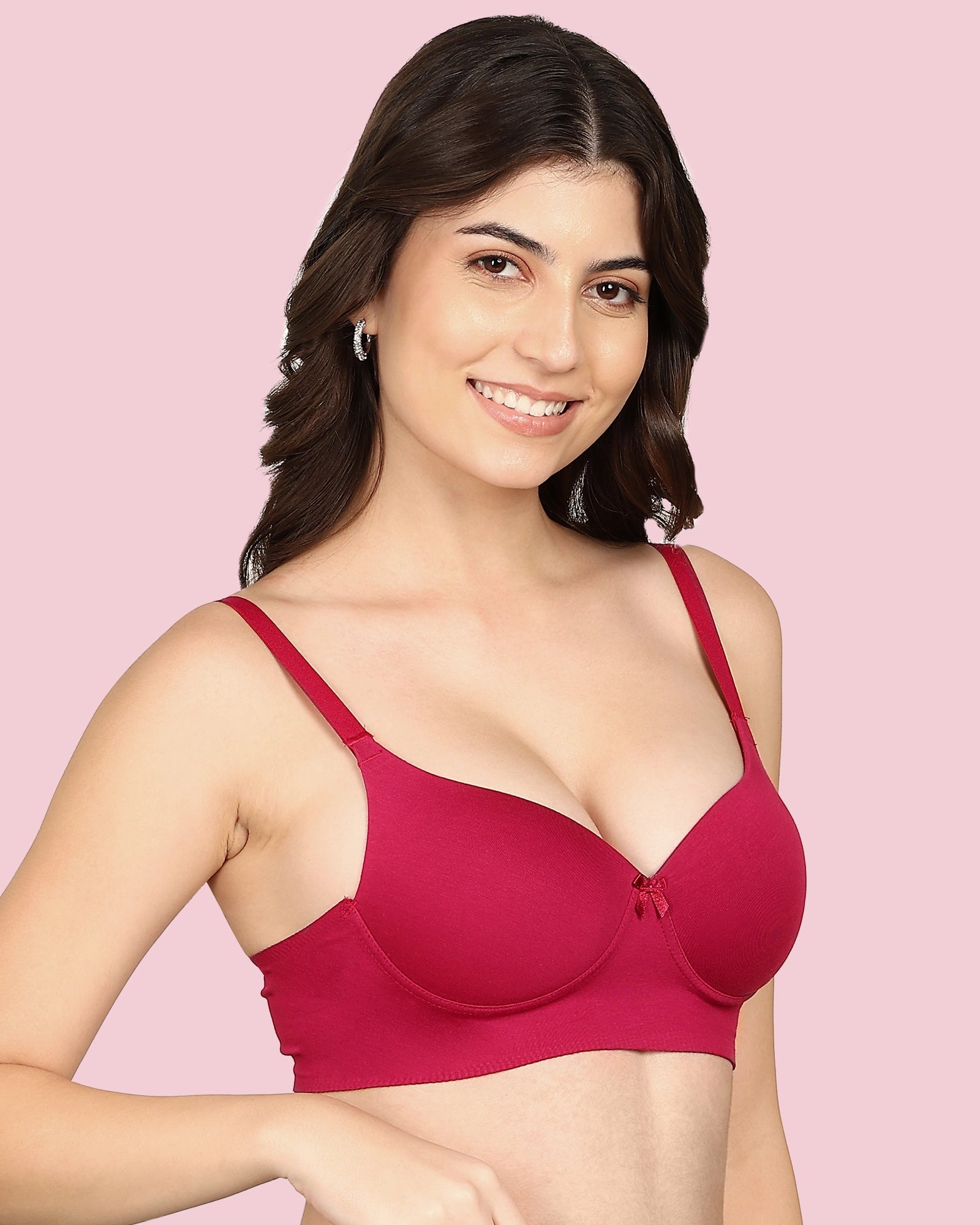 Joomie Cotton Bonded Seamless Push-Up Bra (KB-93510-WINE)