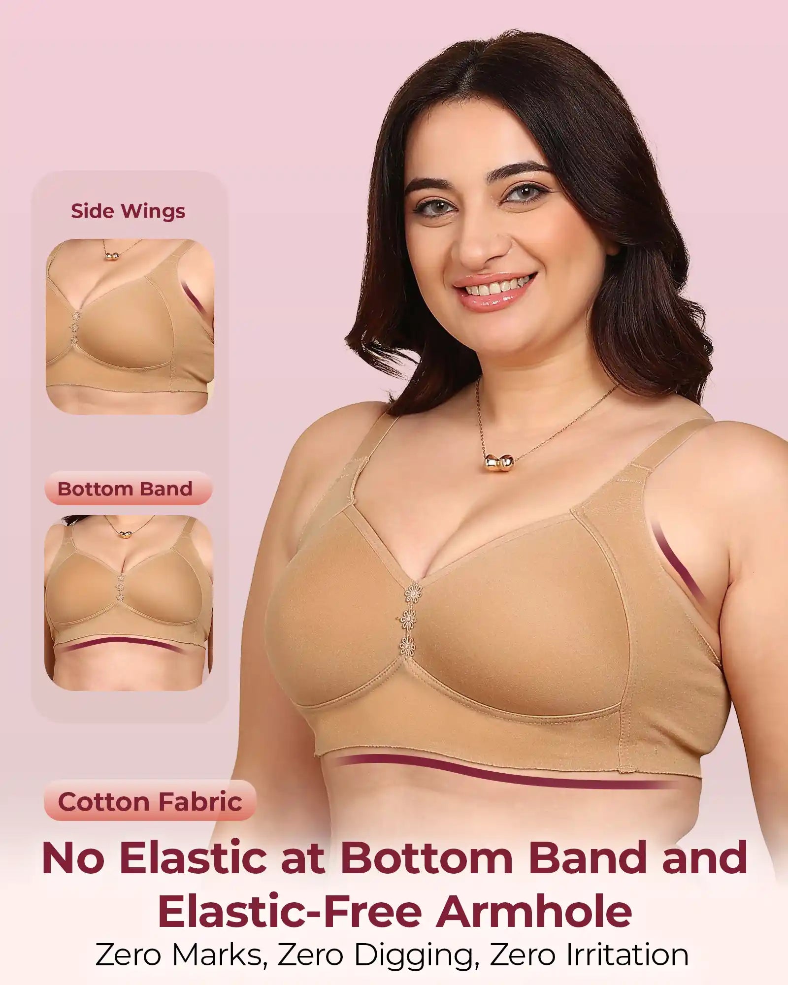 Joomie Bonded Breathable Cotton Plus Size M-Frame Minimiser Padded Bra (KB-408-SKIN)