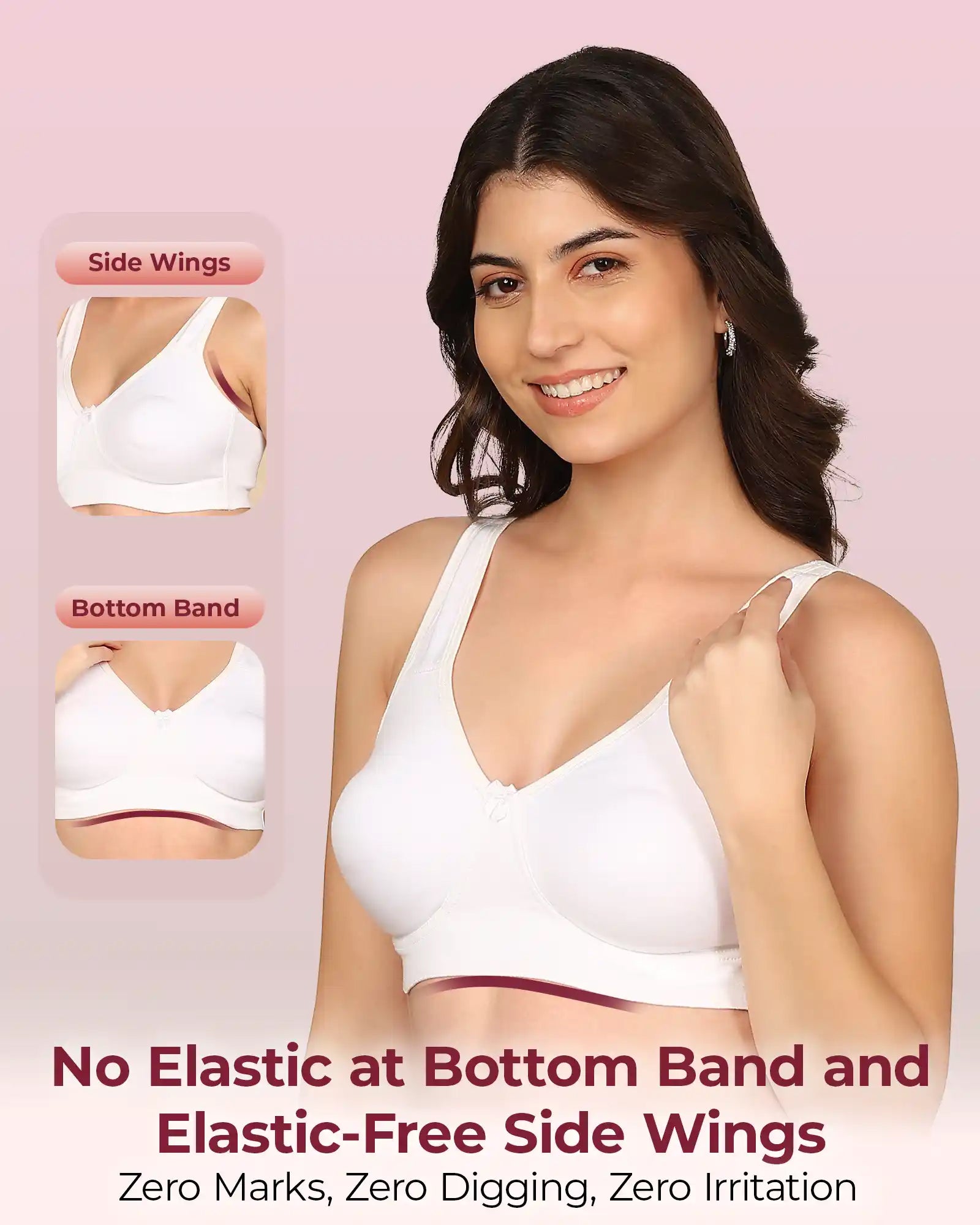 Joomie Bonded Breathable Cotton Plus Size Full Coverage Non-Padded Bra (KB-401-WHITE)