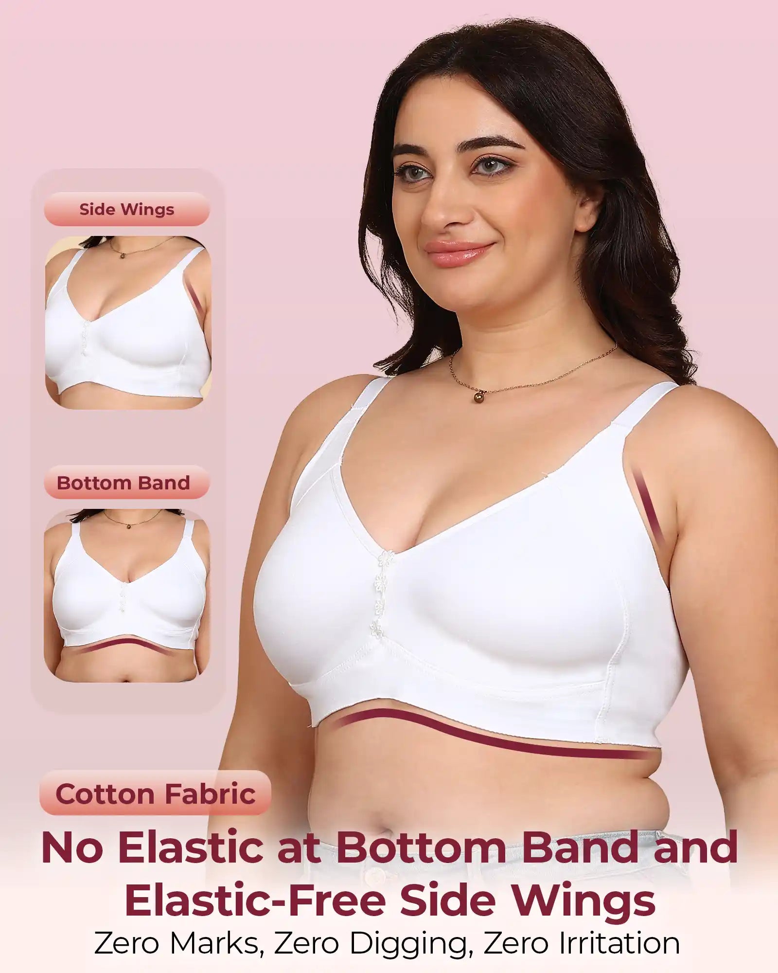 Joomie Bonded Breathable Cotton Plus Size M-Frame Minimiser Non-Padded Bra (KB-405-WHITE)