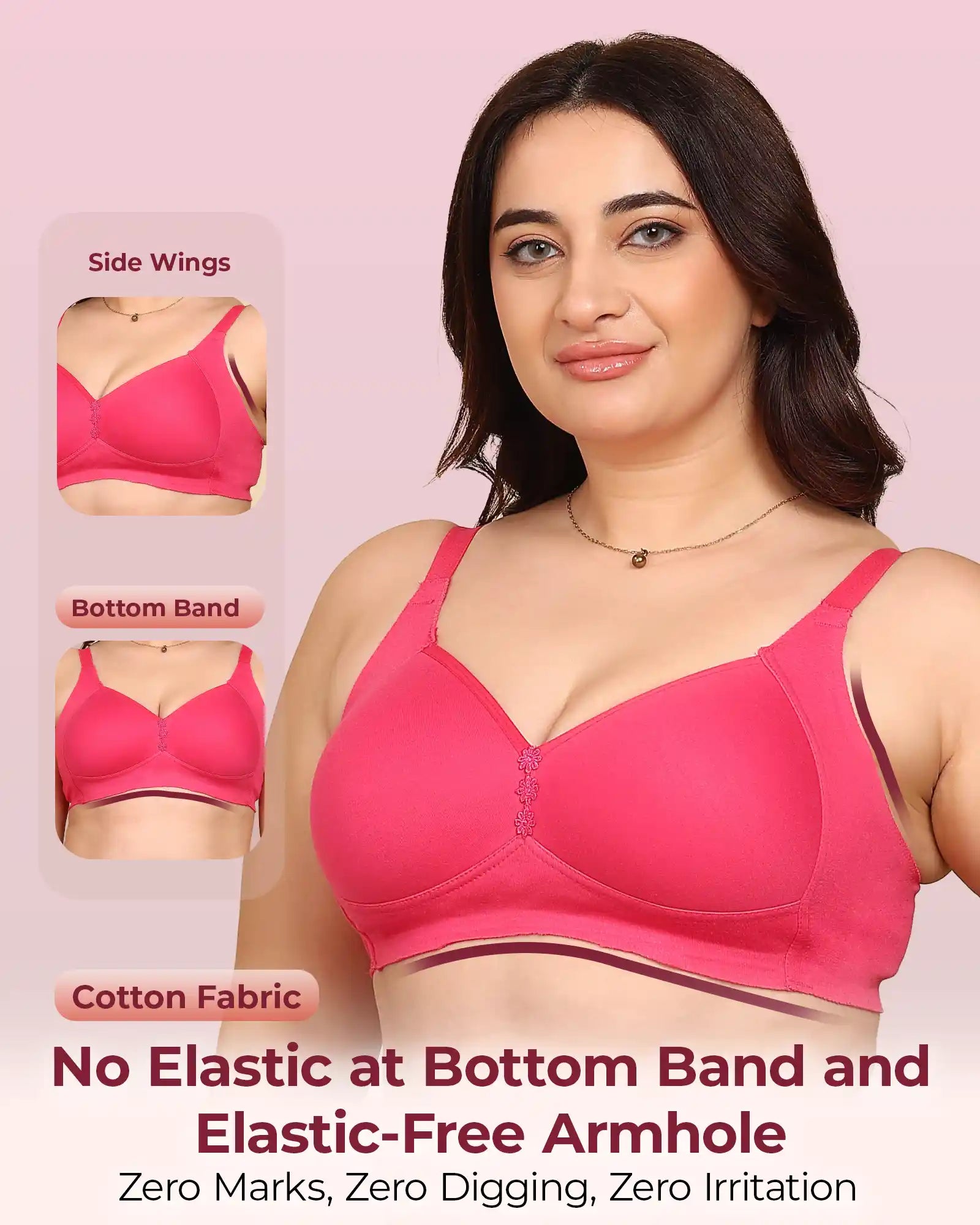 Joomie Bonded Breathable Cotton Plus Size M-Frame Minimiser Padded Bra (KB-408-DARK PINK)