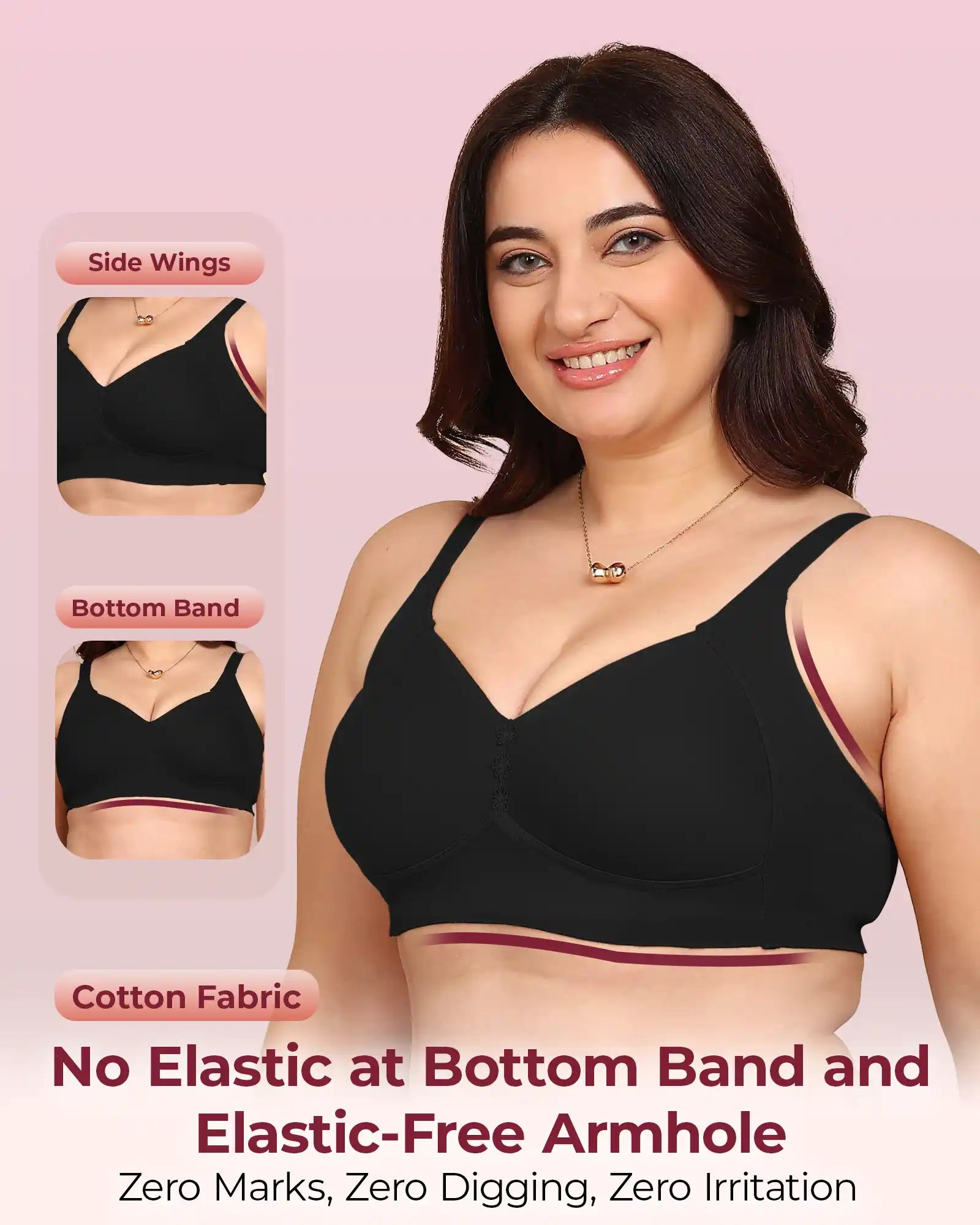 Joomie Bonded Breathable Cotton Plus Size M-Frame Minimiser Padded Bra (KB-408-BLACK)