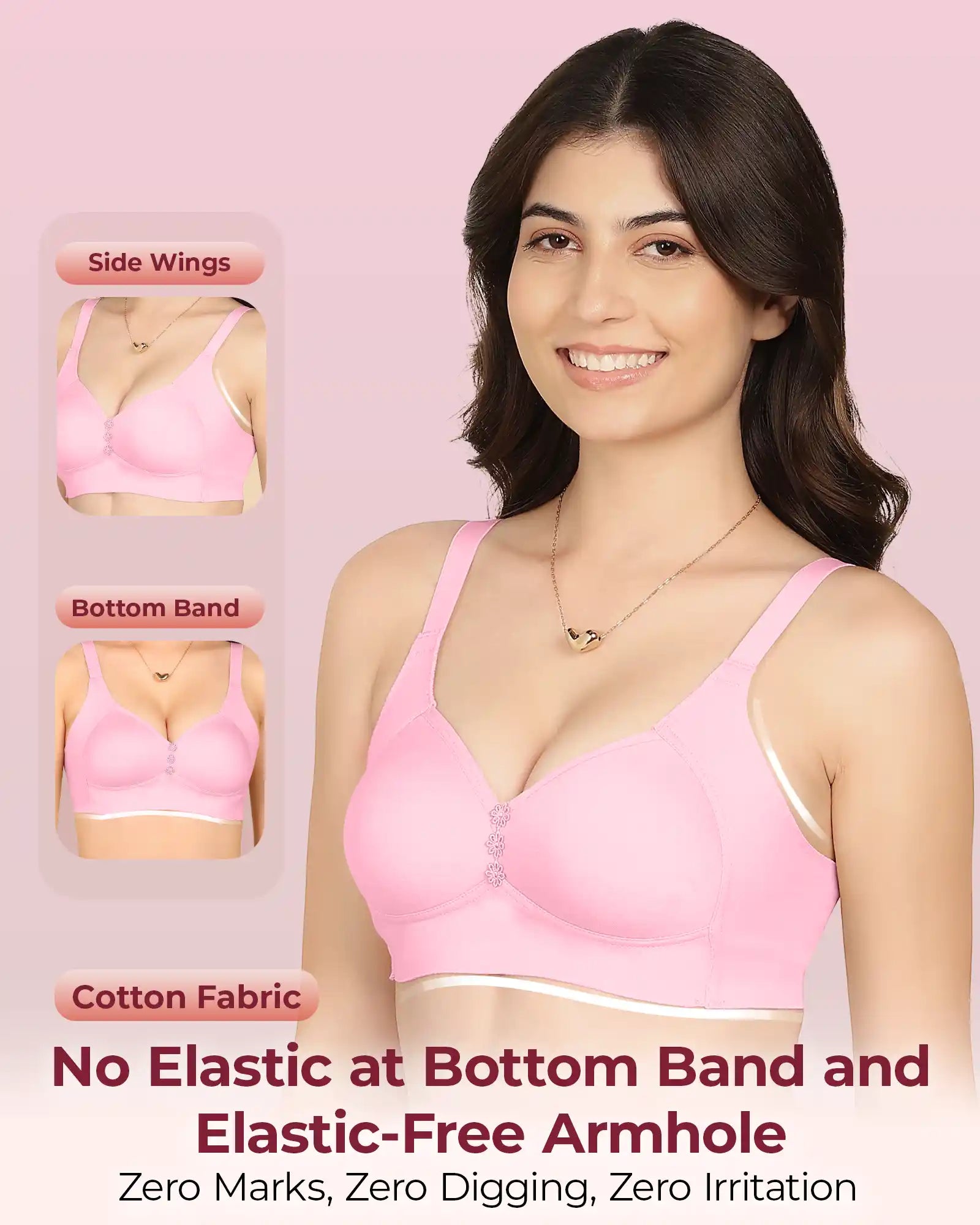 Joomie Bonded Breathable Cotton Plus Size M-Frame Minimiser Padded Bra (KB-408-PINK)