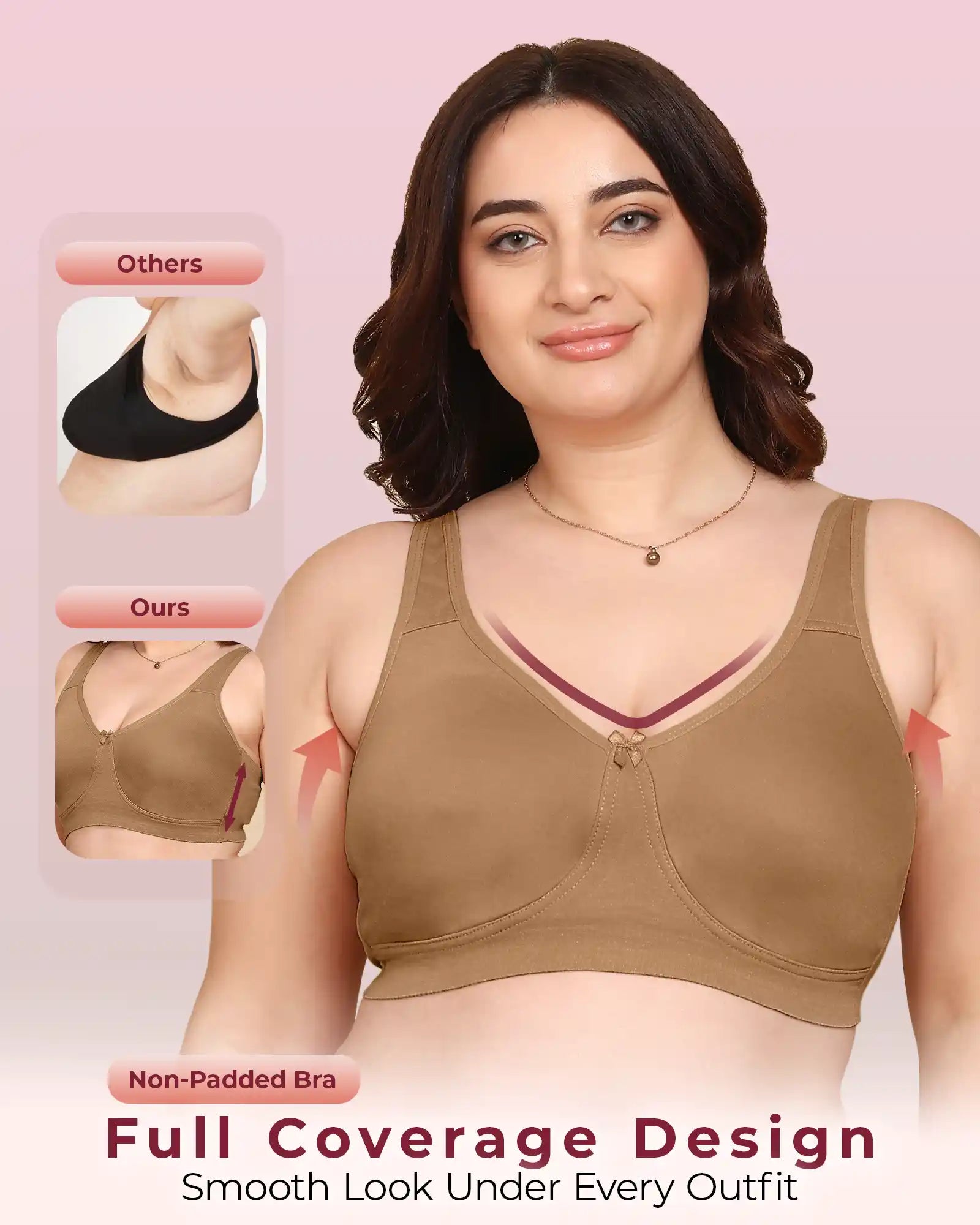 Joomie Bonded Breathable Cotton Plus Size Full Coverage Non-Padded Bra (KB-401-FAWN)