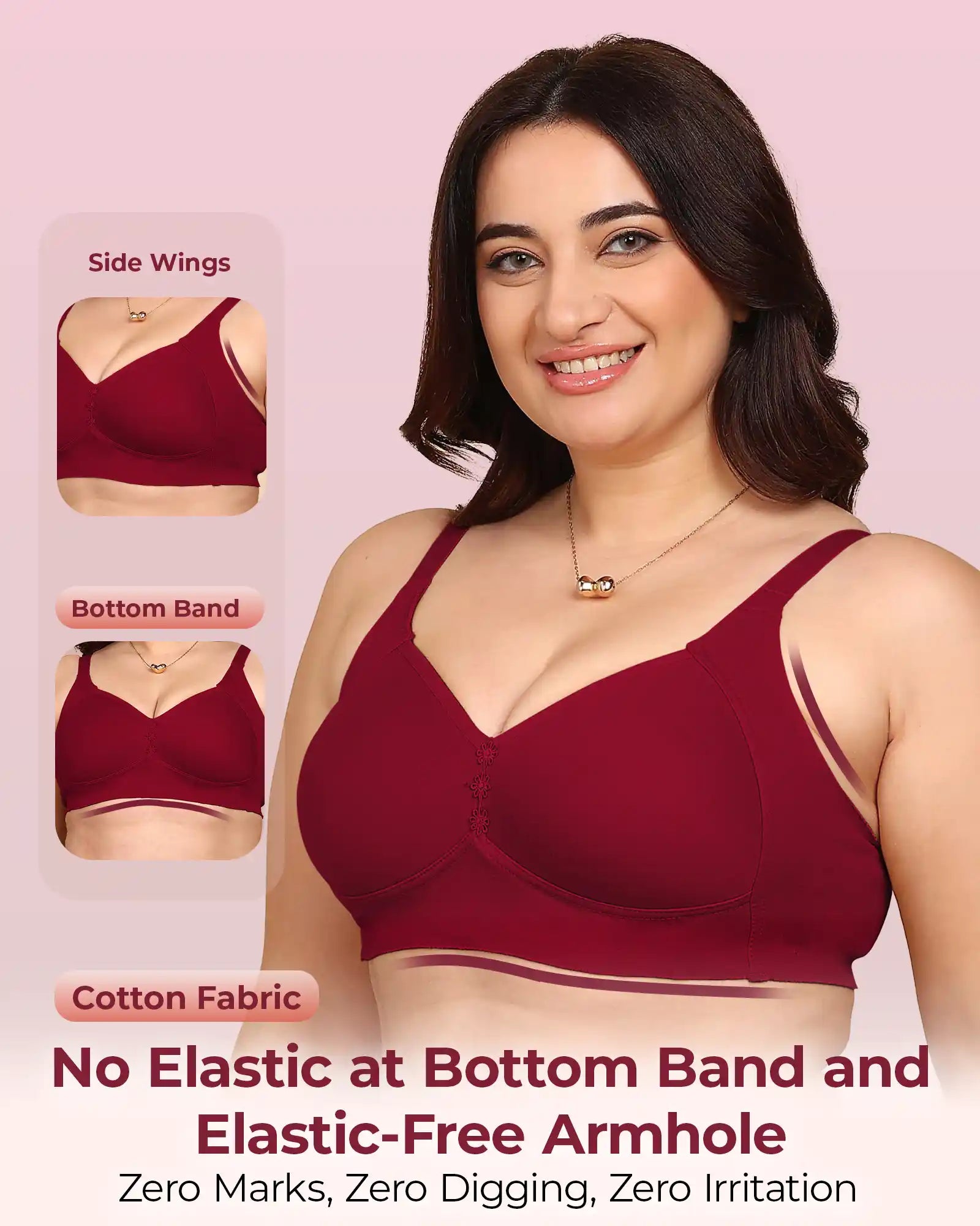 Joomie Bonded Breathable Cotton Plus Size M-Frame Minimiser Padded Bra (KB-408-MAGENTA)