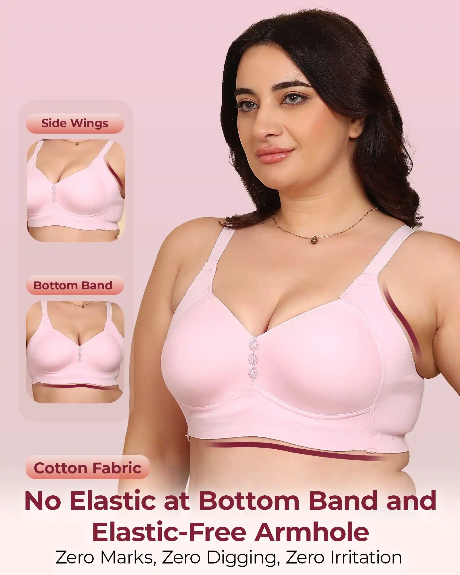 Joomie Bonded Breathable Cotton Plus Size M-Frame Minimiser Padded Bra (KB-408-PINK)
