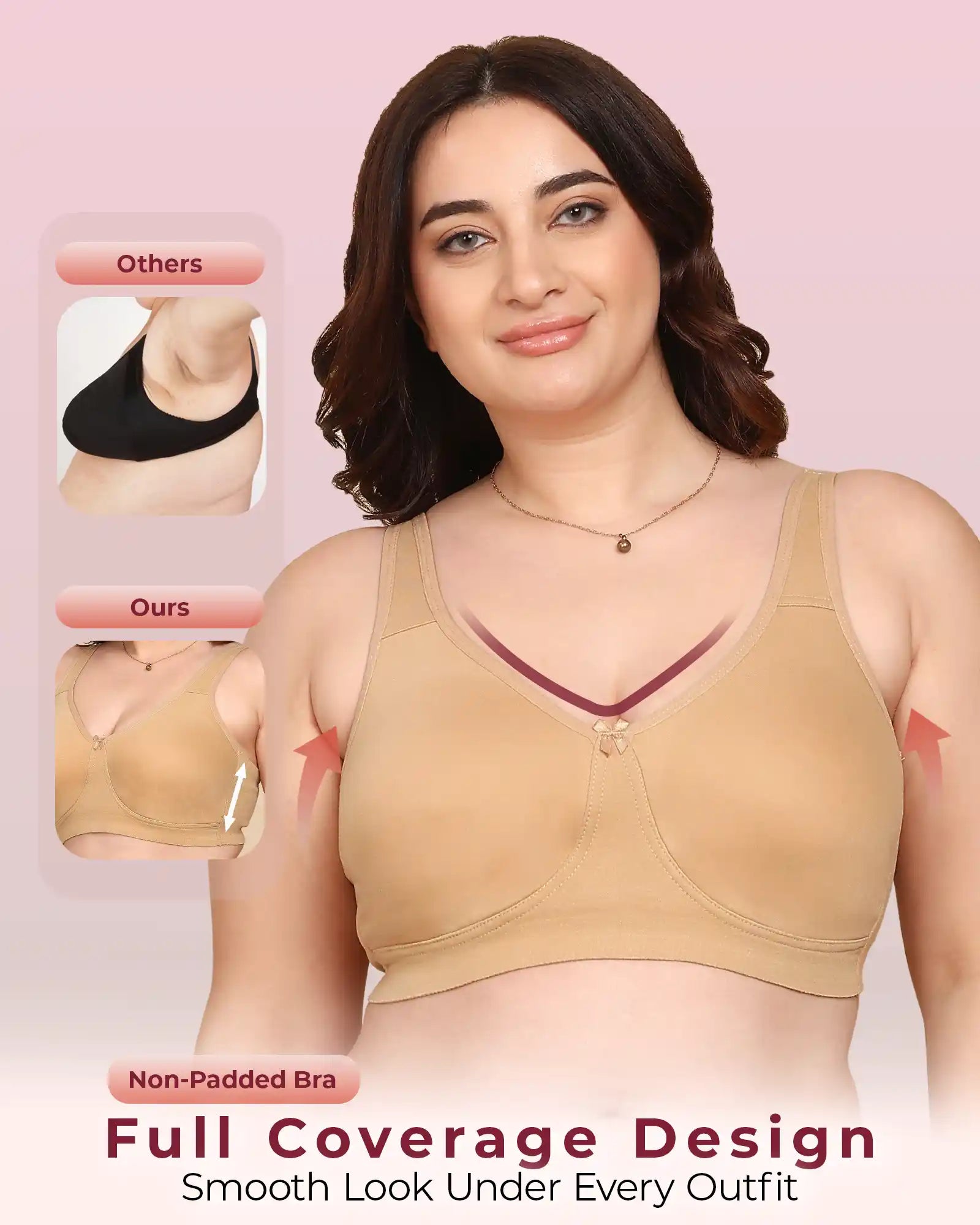 Joomie Bonded Breathable Cotton Plus Size Full Coverage Non-Padded Bra (KB-401-SKIN)