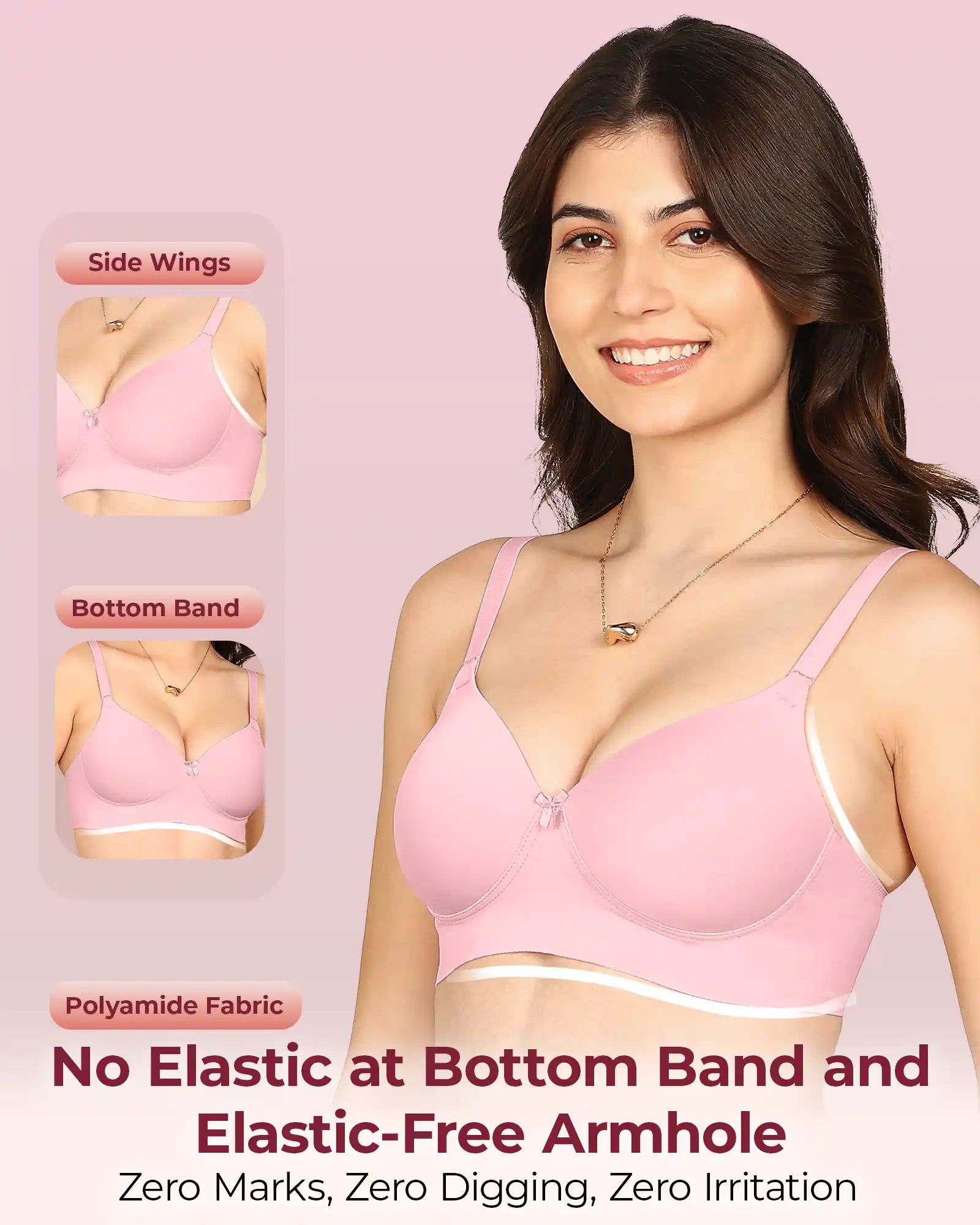Joomie Bonded Polyamide Full Coverage Padded Bra (Level 1 Padding (KB-5991-PLUM)