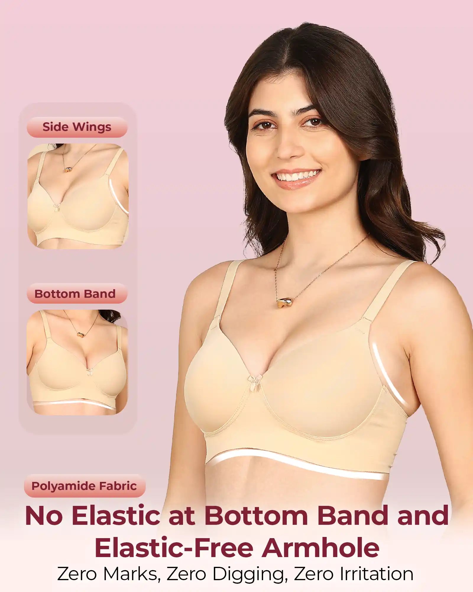 Joomie Bonded Polyamide Full Coverage Padded Bra (Level 1 Padding (KB-5991-SKIN)