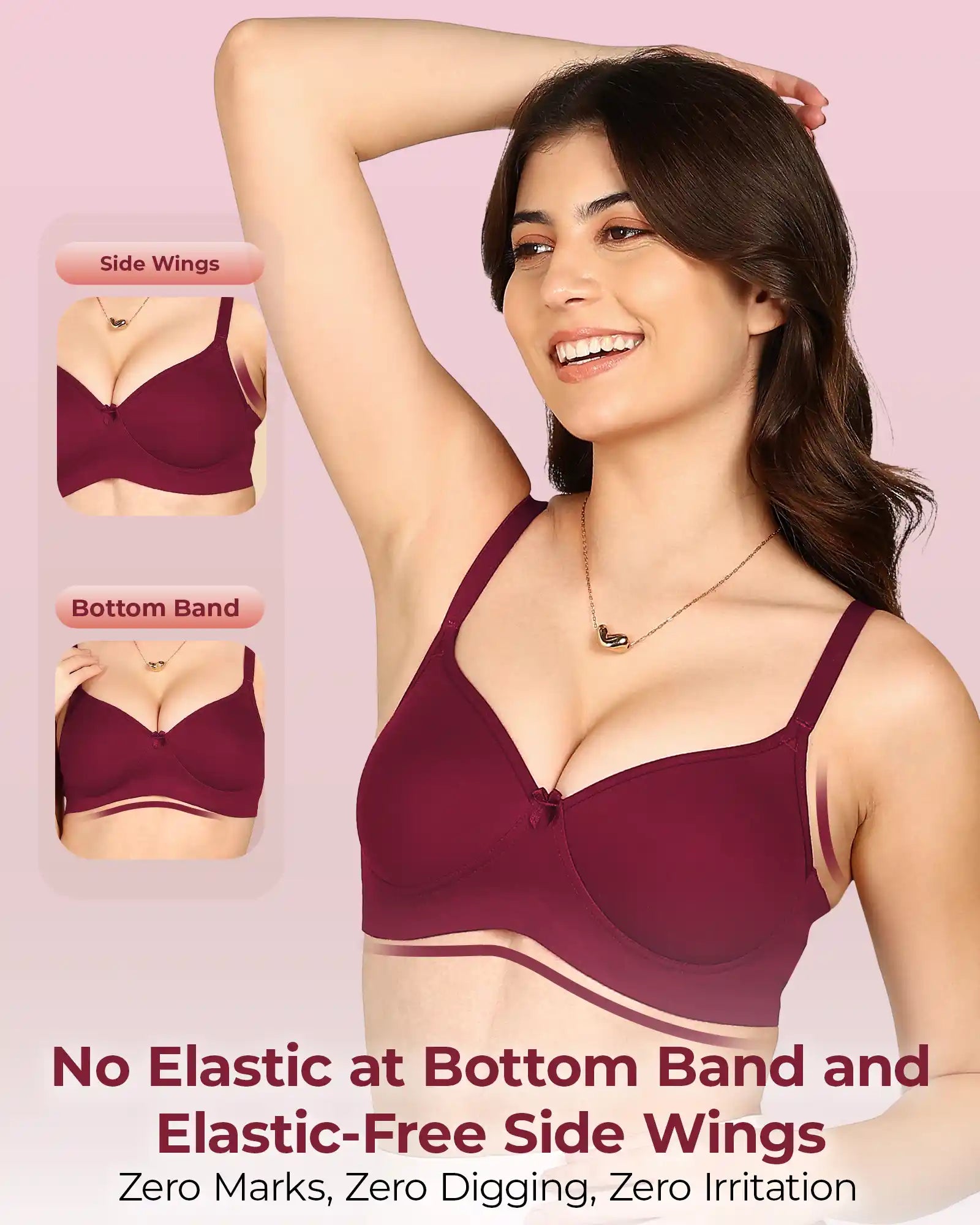 Joomie Bonded Breathable Cotton Full Coverage Padded Bra (KB-1013-MAGENTA)