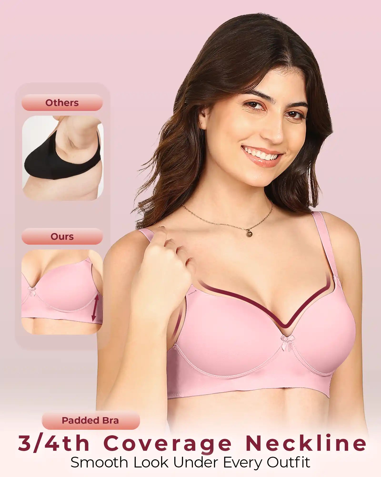 Joomie Bonded Polyamide Push-Up 3/4 Coverage Maximiser Bra (Level 2 Padding (KB-5107-PLUM)