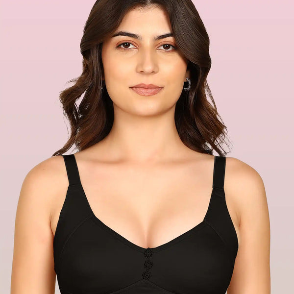 Joomie Bonded Breathable Cotton Plus Size M-Frame Minimiser Non-Padded Bra (KB-405-BLACK)