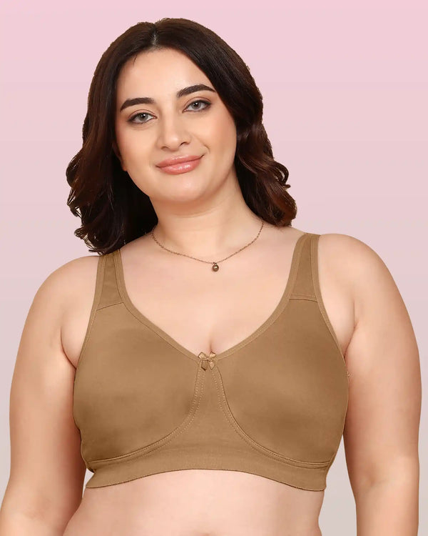 Joomie Bonded Breathable Cotton Plus Size Full Coverage Non-Padded Bra (KB-401-FAWN)