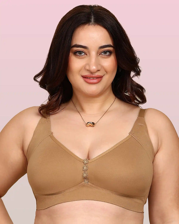 Joomie Bonded Breathable Cotton Plus Size M-Frame Minimiser Non-Padded Bra (KB-405-FAWN)