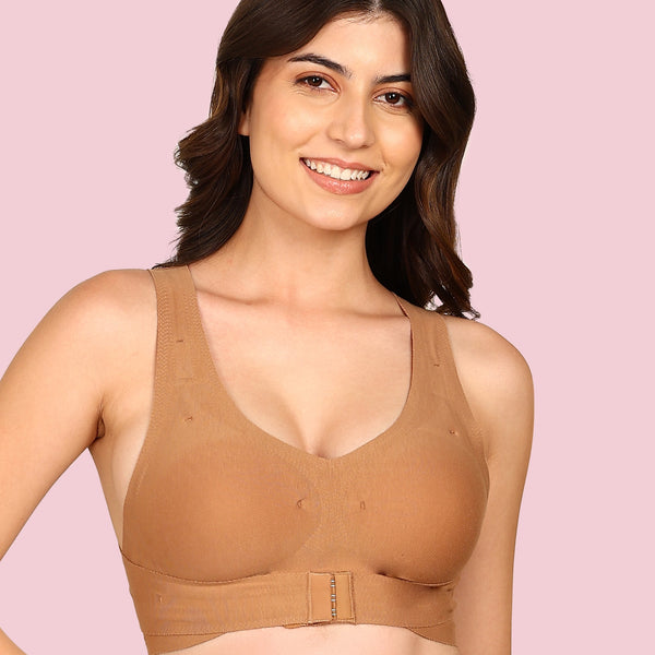 Joomie Cotton Bonded Seamless Padded Invisi-Gym Bra (KB-997-FAWN)