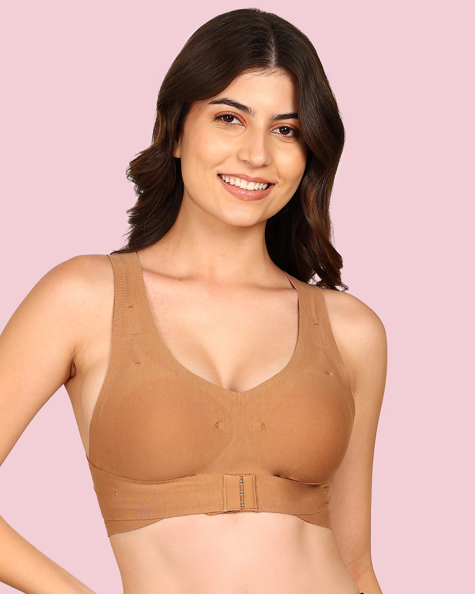 Joomie Cotton Bonded Seamless Padded Invisi-Gym Bra (KB-997-FAWN)