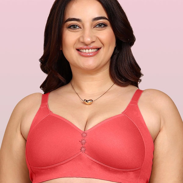 Joomie Bonded Breathable Cotton Plus Size M-Frame Minimiser Padded Bra (KB-408-CORAL)