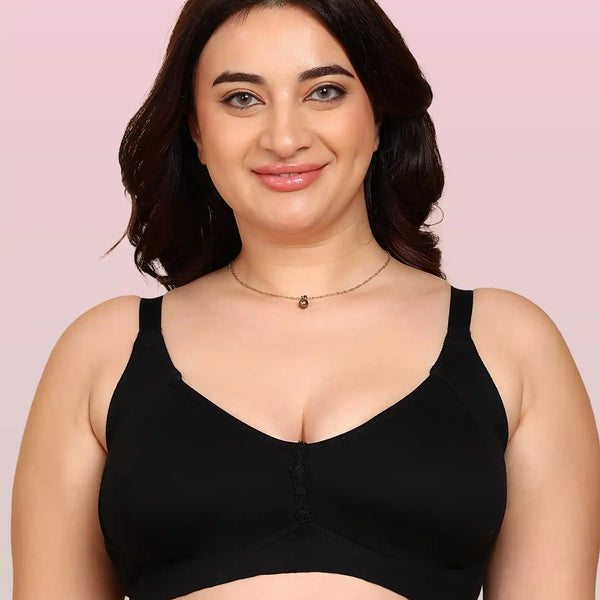 Joomie Bonded Breathable Cotton Plus Size M-Frame Minimiser Non-Padded Bra (KB-405-BLACK)