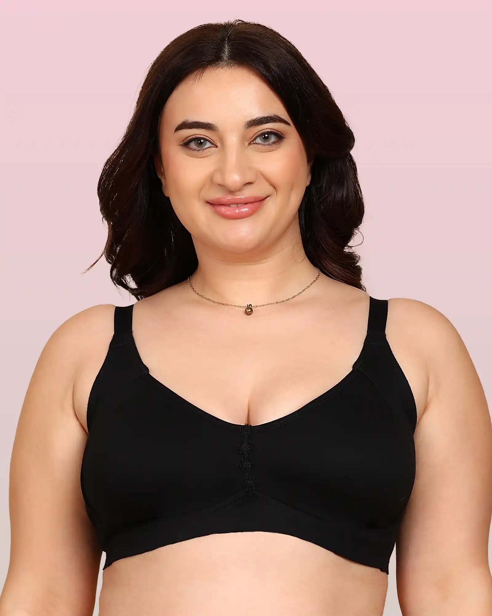 Joomie Bonded Breathable Cotton Plus Size M-Frame Minimiser Non-Padded Bra (KB-405-BLACK)