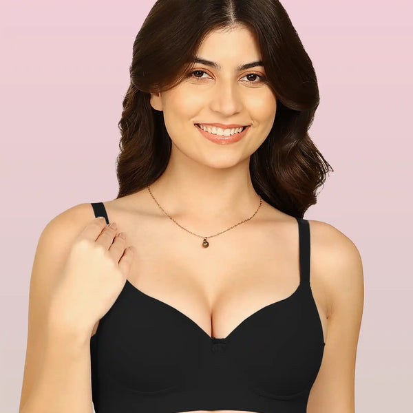 Joomie Bonded Polyamide Push-Up 3/4 Coverage Bra (Level 3 Padding (KB-5301-BLACK)