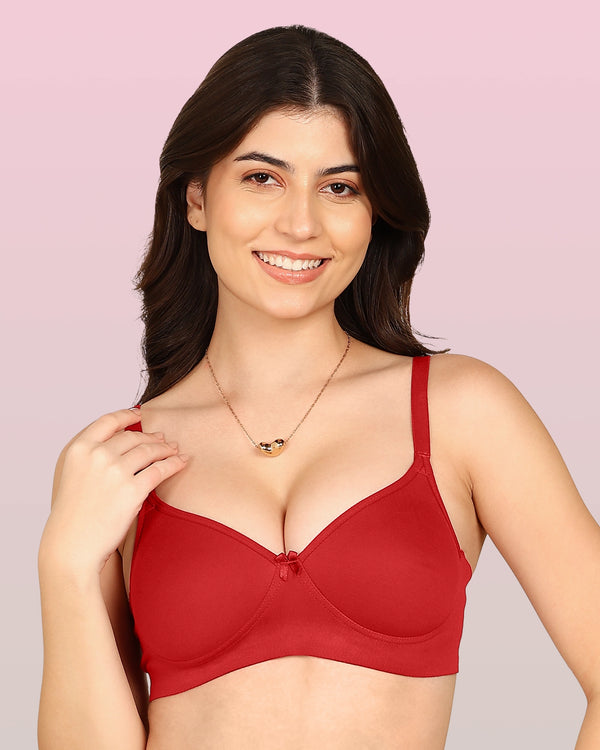 Joomie Bonded Breathable Cotton Full Coverage Padded Bra (KB-1013-RED)