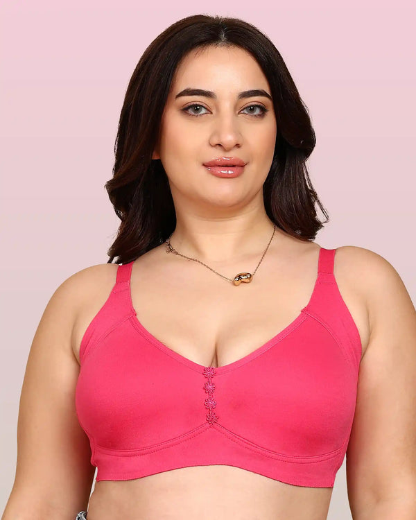 Joomie Bonded Breathable Cotton Plus Size M-Frame Minimiser Non-Padded Bra (KB-405-DARK PINK)