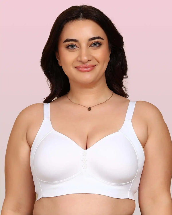 Joomie Bonded Breathable Cotton Plus Size M-Frame Minimiser Padded Bra (KB-408-WHITE)