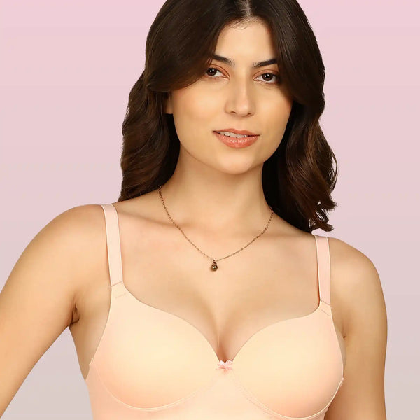 Joomie Bonded Polyamide Push-Up 3/4 Coverage Maximiser Bra (Level 2 Padding (KB-5107-PEACH)