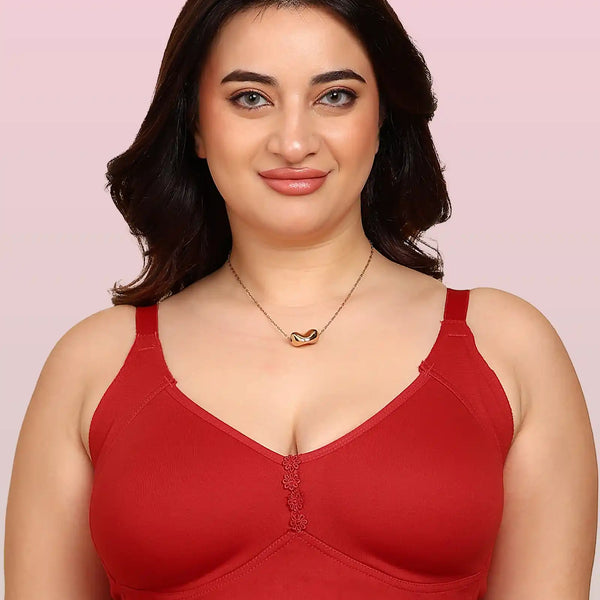 Joomie Bonded Breathable Cotton Plus Size M-Frame Minimiser Non-Padded Bra (KB-405-RED)