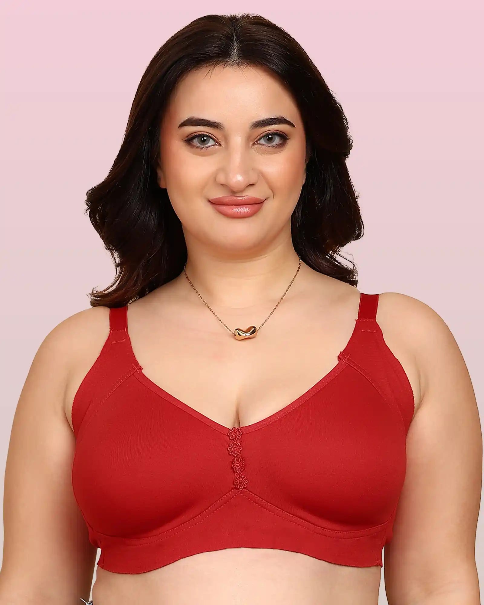 Joomie Bonded Breathable Cotton Plus Size M-Frame Minimiser Non-Padded Bra (KB-405-RED)