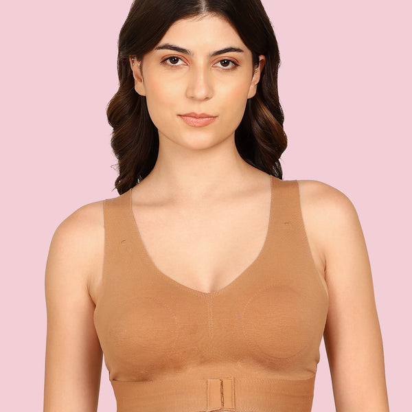 Joomie Cotton Bonded Seamless Non-Padded Invisi-Gym Bra (KB-995-FAWN)