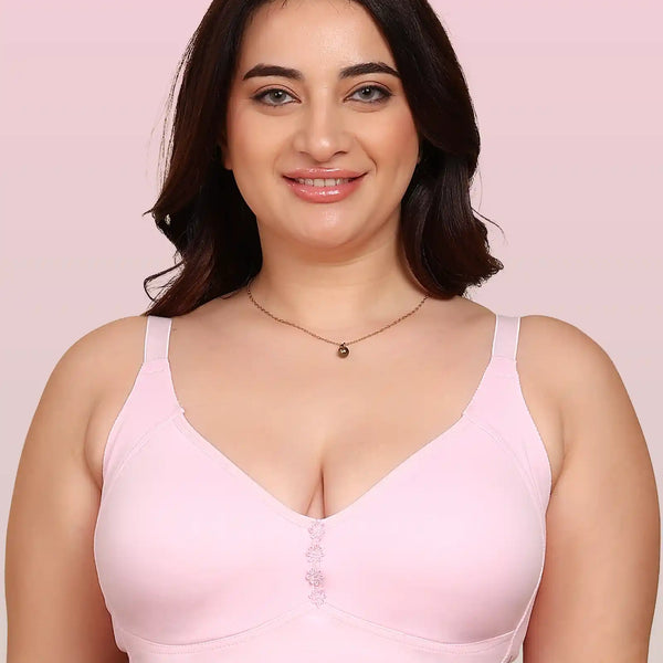 Joomie Bonded Breathable Cotton Plus Size M-Frame Minimiser Non-Padded Bra (KB-405-PINK)