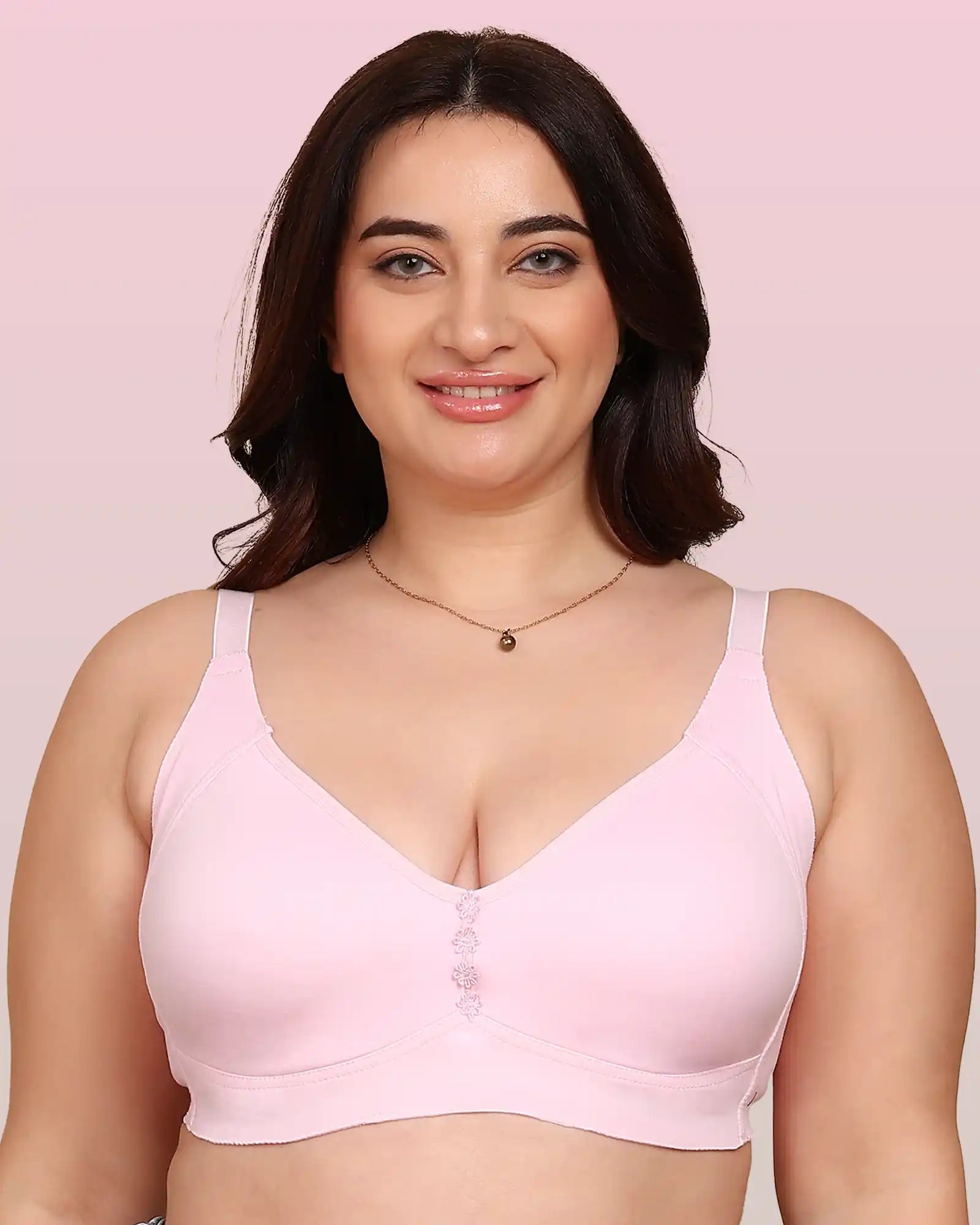 Joomie Bonded Breathable Cotton Plus Size M-Frame Minimiser Non-Padded Bra (KB-405-PINK)