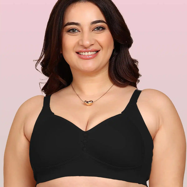 Joomie Bonded Breathable Cotton Plus Size M-Frame Minimiser Padded Bra (KB-408-BLACK)