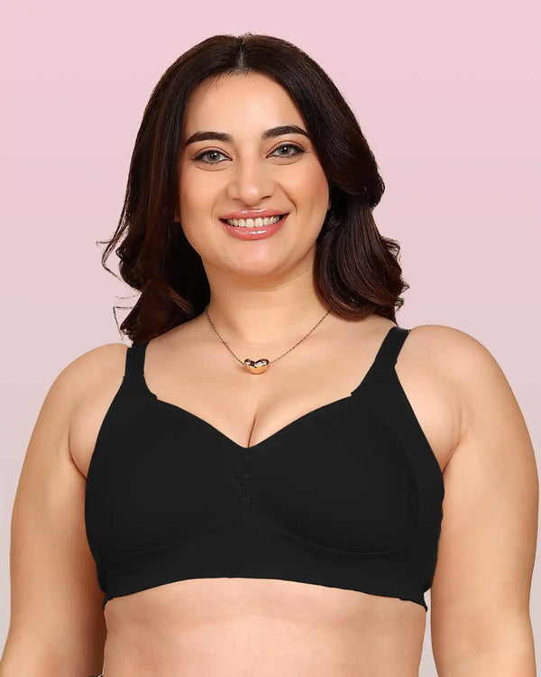 Joomie Bonded Breathable Cotton Plus Size M-Frame Minimiser Padded Bra (KB-408-BLACK)